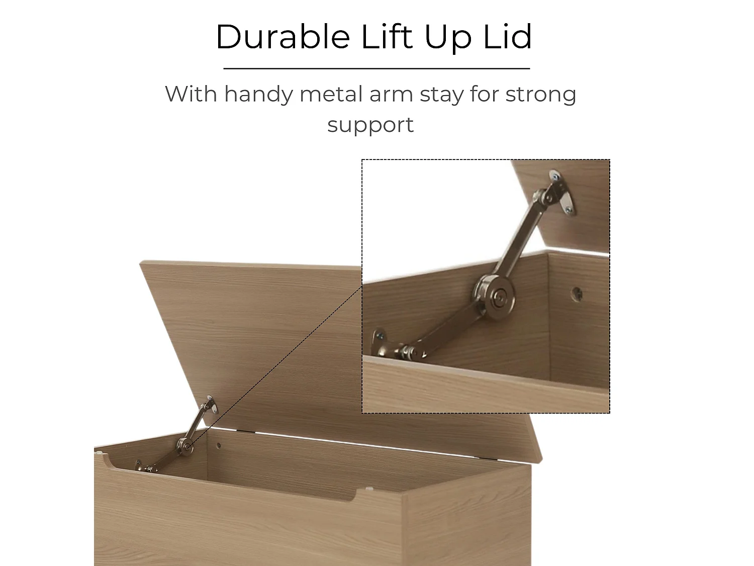Freya Storage Trunk Blanket Box, Metal Arm Stay