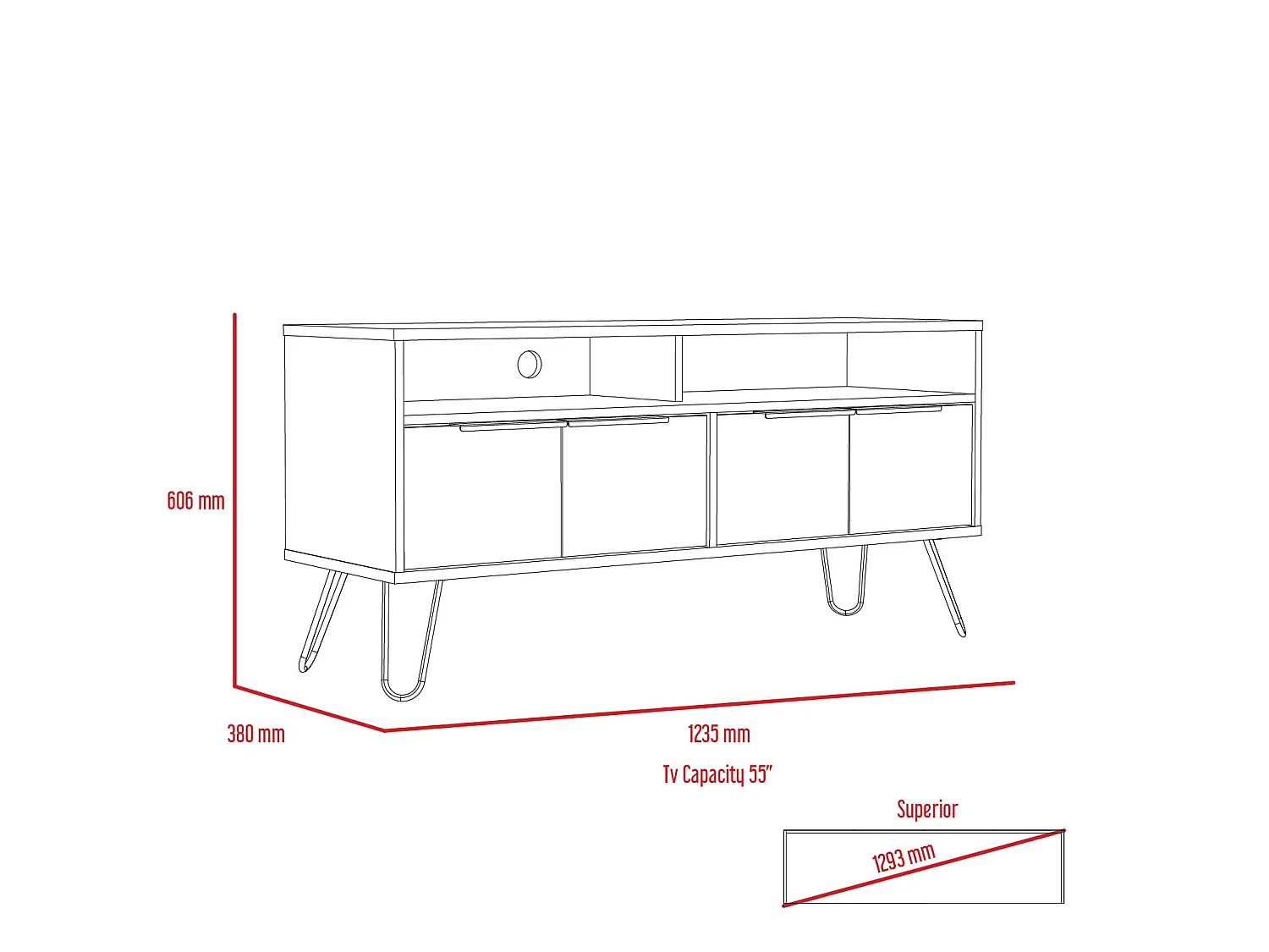 Nevada Wide Screen TV Rack with 4 Doors, Deep Oak-Effect Finish