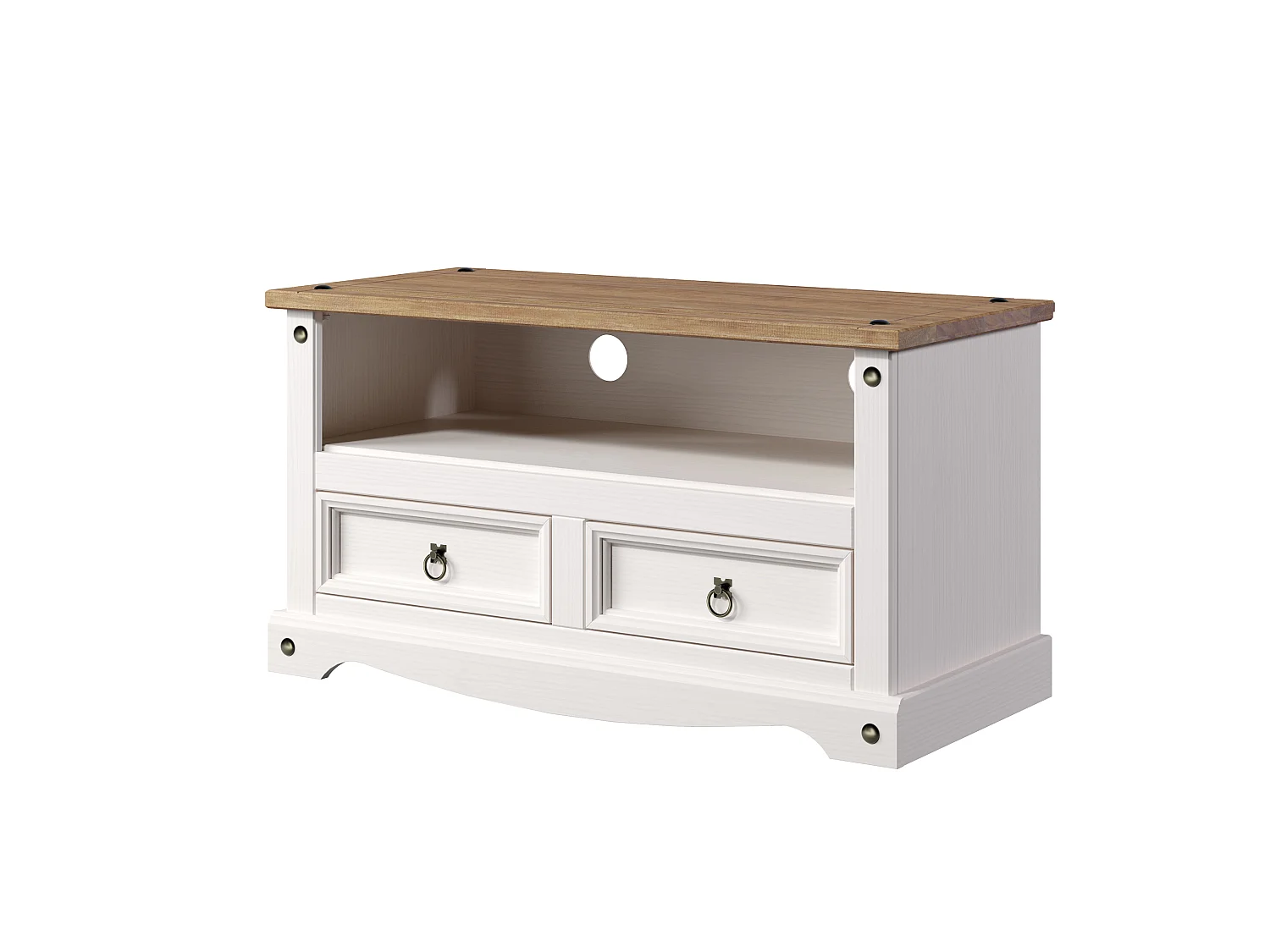 Corona 2-Drawer TV Stand Unit, Solid Waxed Wood