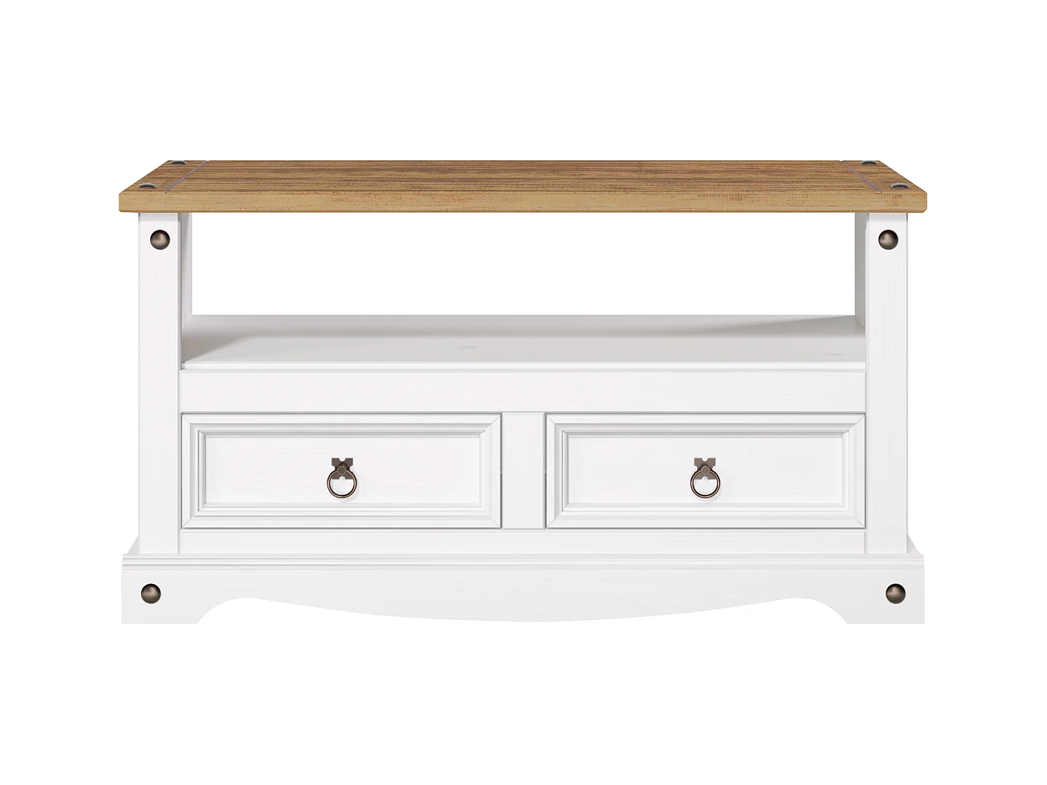 Corona 2-Drawer TV Stand Unit, Solid Waxed Wood