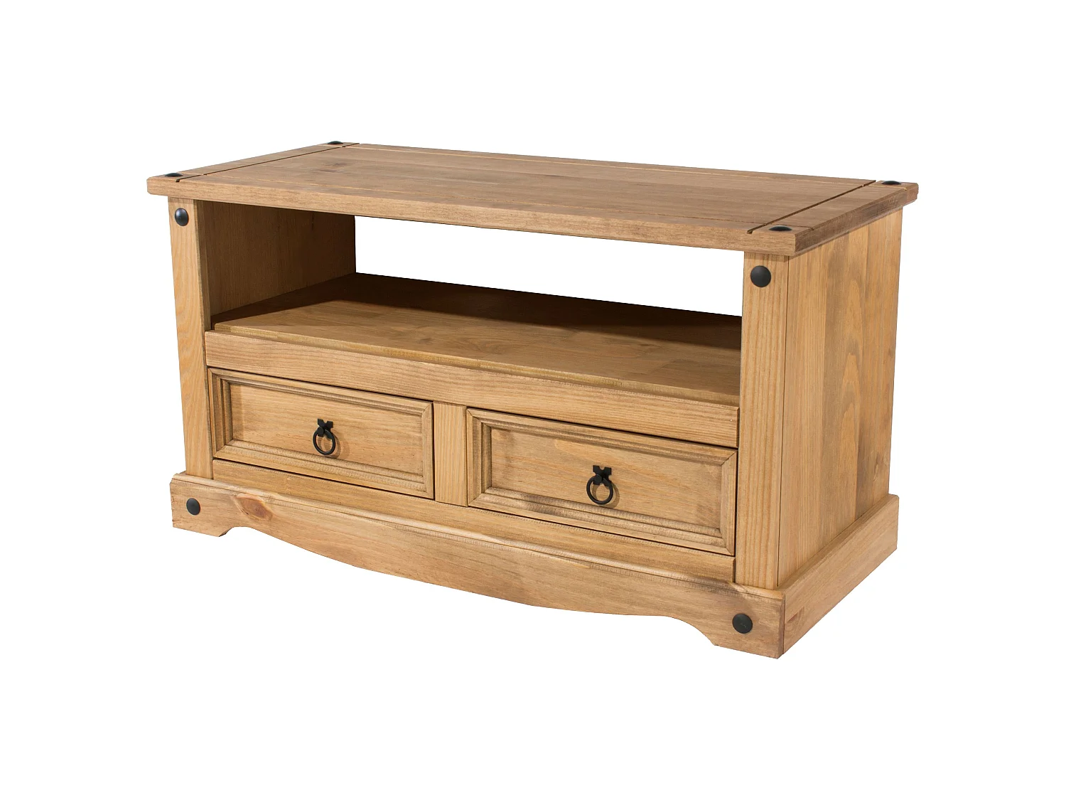 Corona 2-Drawer TV Stand Unit, Solid Waxed Wood