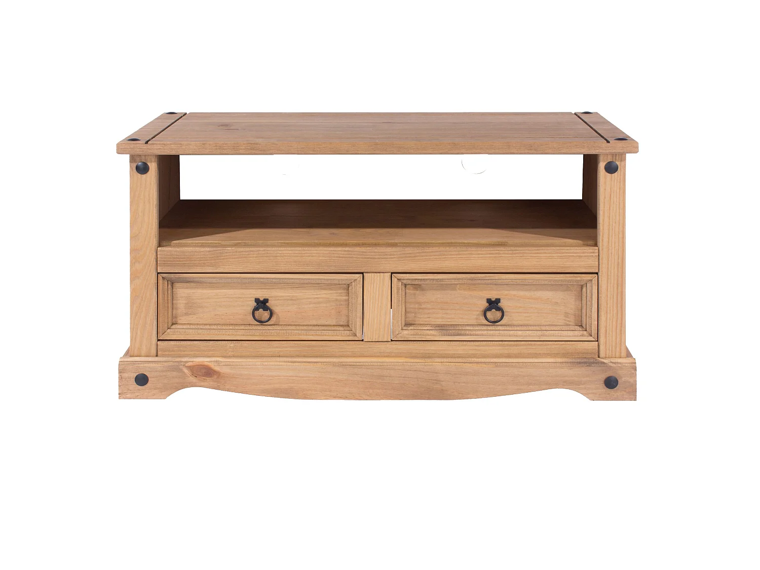 Corona 2-Drawer TV Stand Unit, Solid Waxed Wood