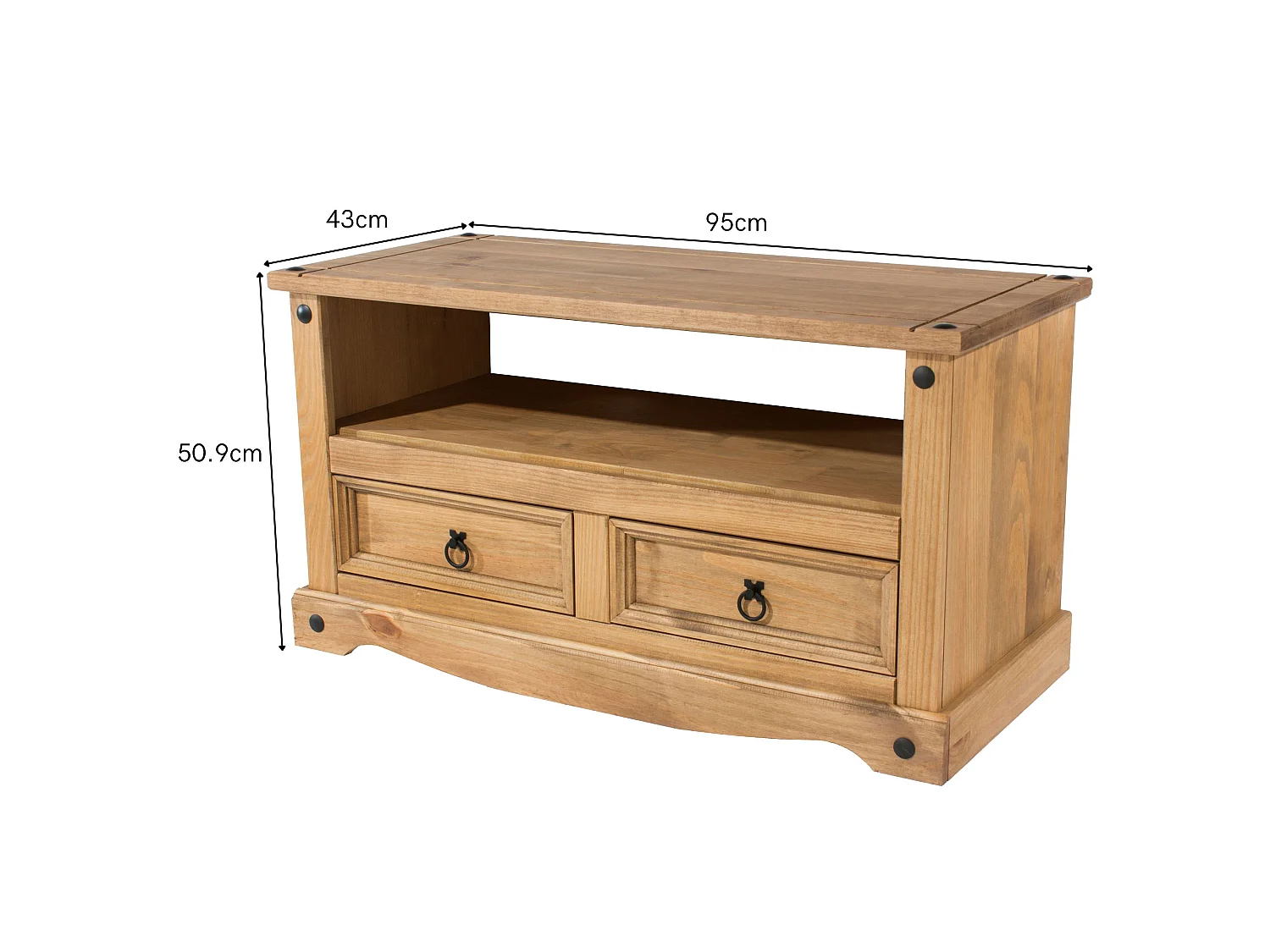 Corona 2-Drawer TV Stand Unit, Solid Waxed Wood