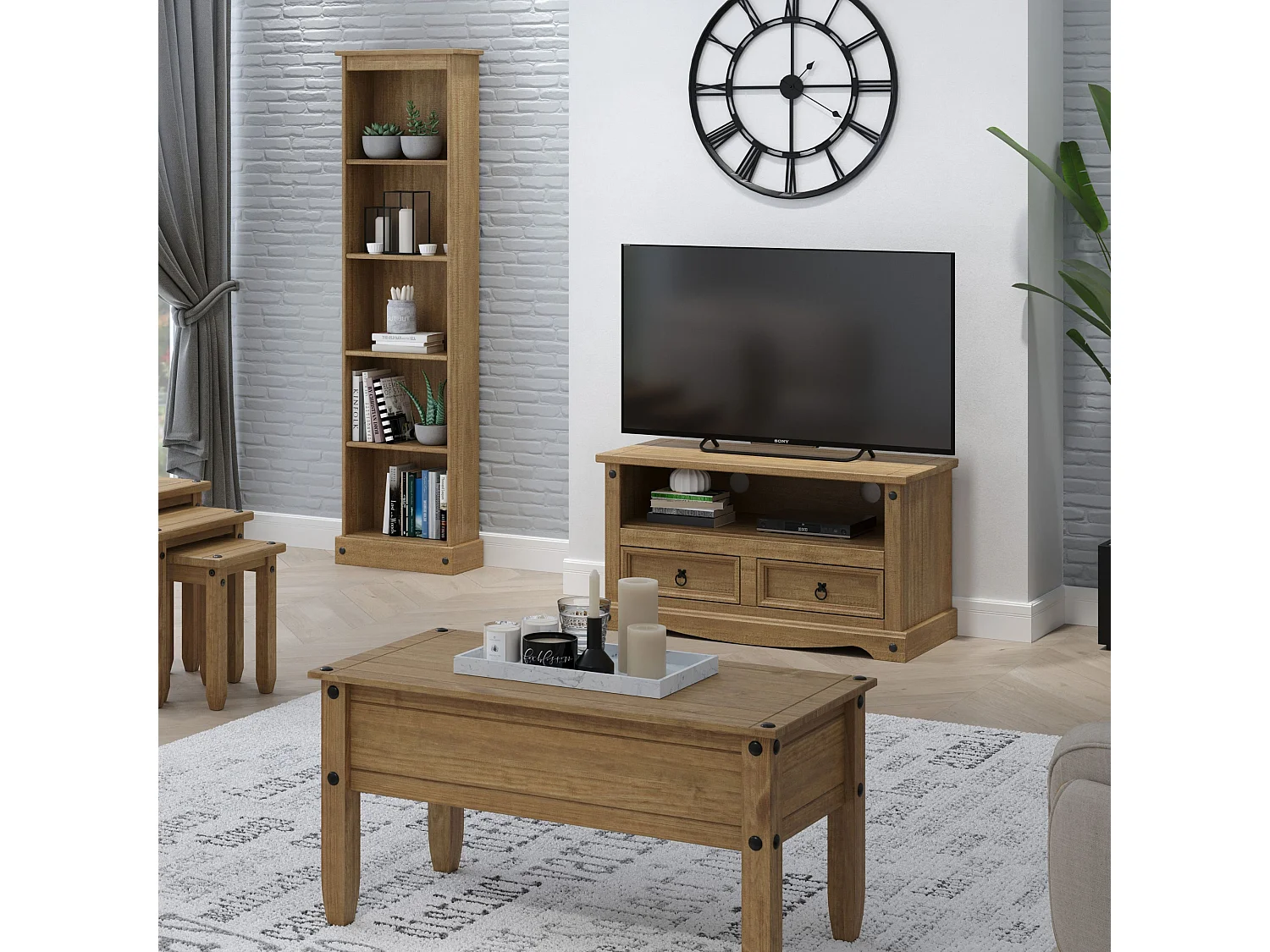 Corona 2-Drawer TV Stand Unit, Solid Waxed Wood