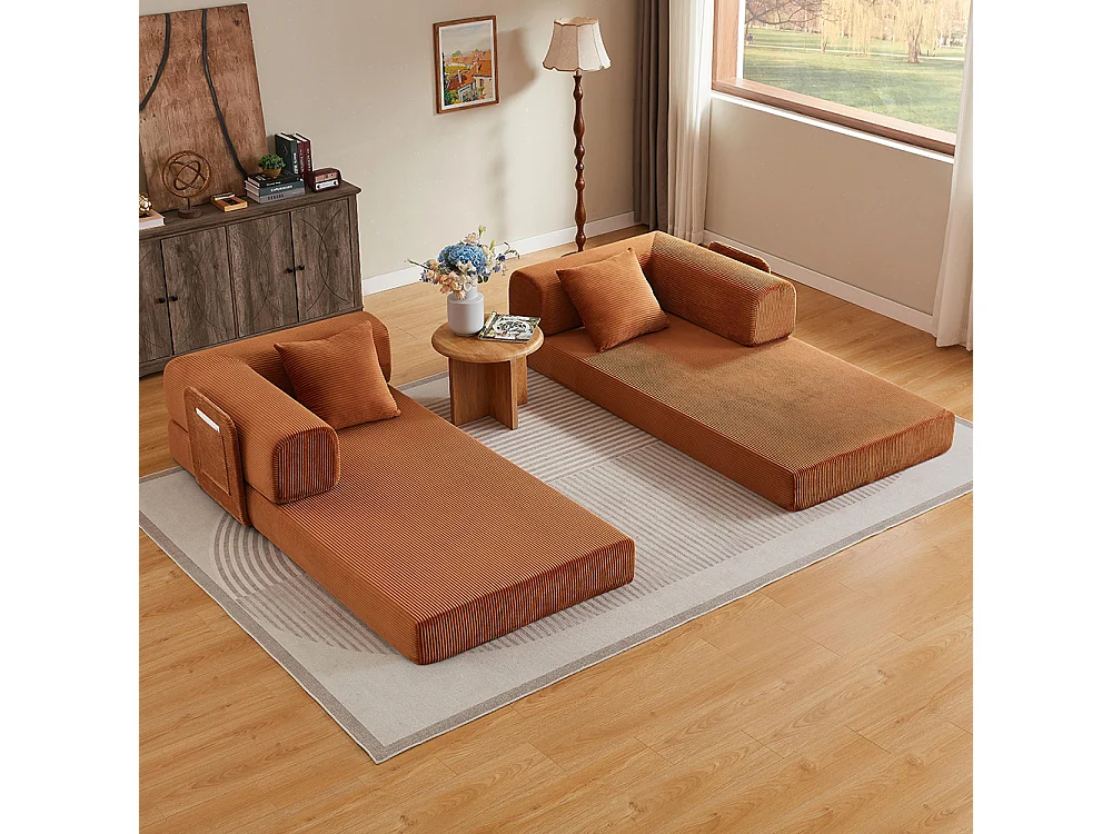 Canapé modulable, sans armature, livré avec 2 coussins et un cadre en acier, convertible en lit,Terracotta