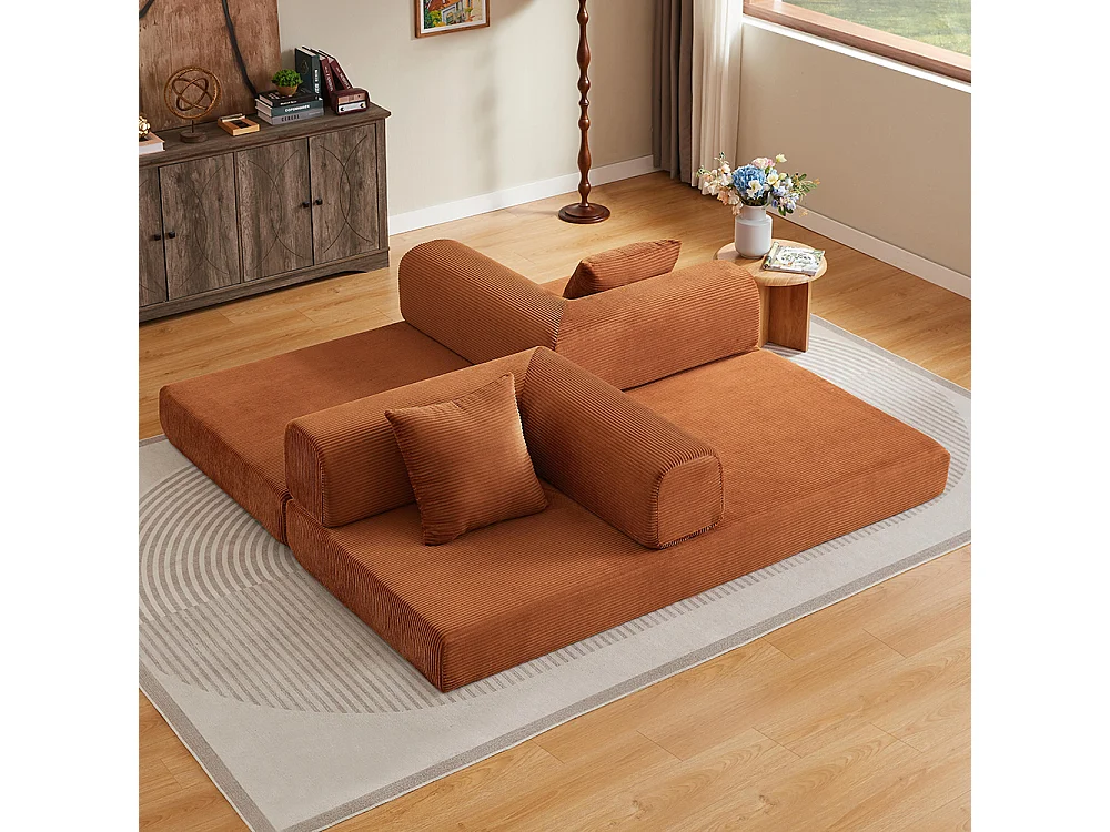 Canapé modulable, sans armature, livré avec 2 coussins et un cadre en acier, convertible en lit,Terracotta