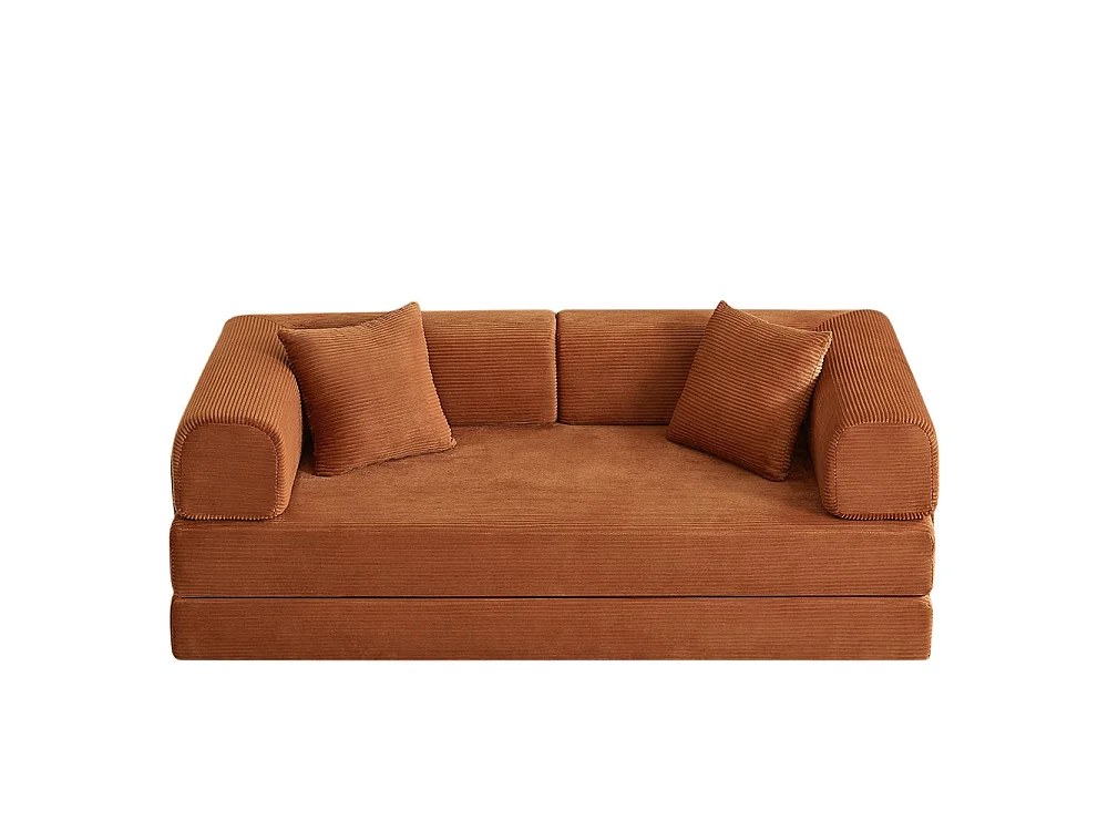 Canapé modulable, sans armature, livré avec 2 coussins et un cadre en acier, convertible en lit,Terracotta