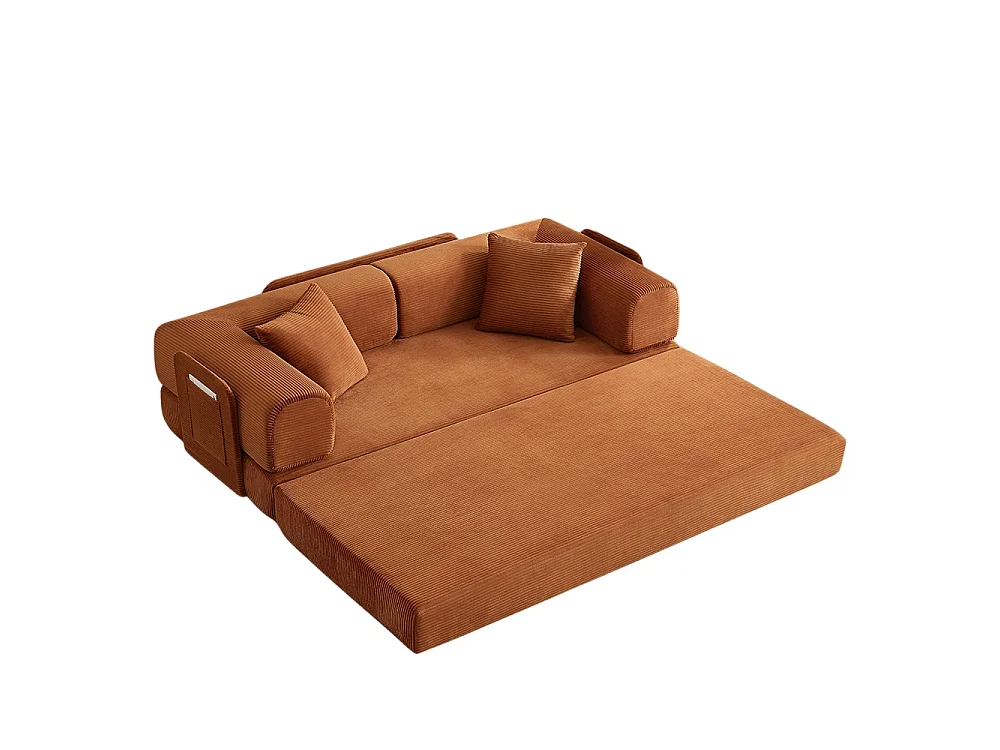 Canapé modulable, sans armature, livré avec 2 coussins et un cadre en acier, convertible en lit,Terracotta