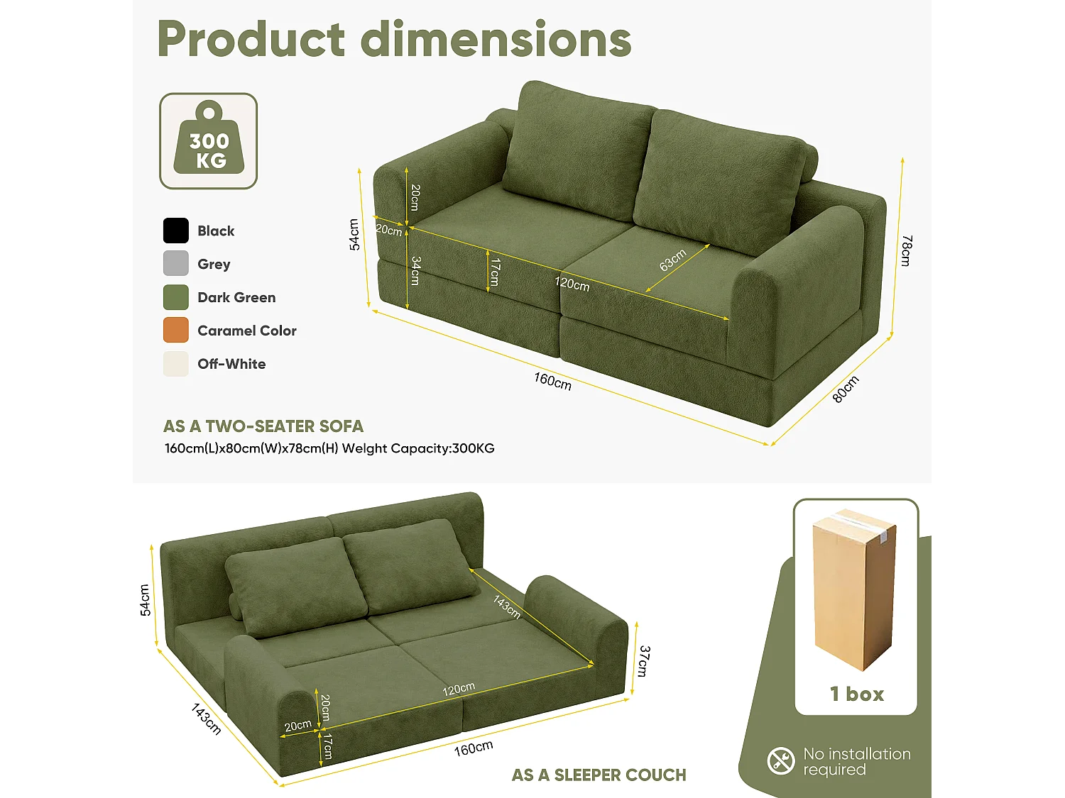 Canapé-lit convertible et pliable, fauteuil-lit multifonctionnel avec mousse à mémoire de forme et soutien dorsal,vert