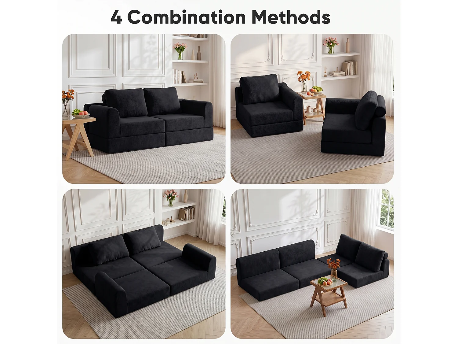 Canapé-lit convertible et pliable, fauteuil-lit multifonctionnel avec mousse à mémoire de forme et soutien dorsal,noir