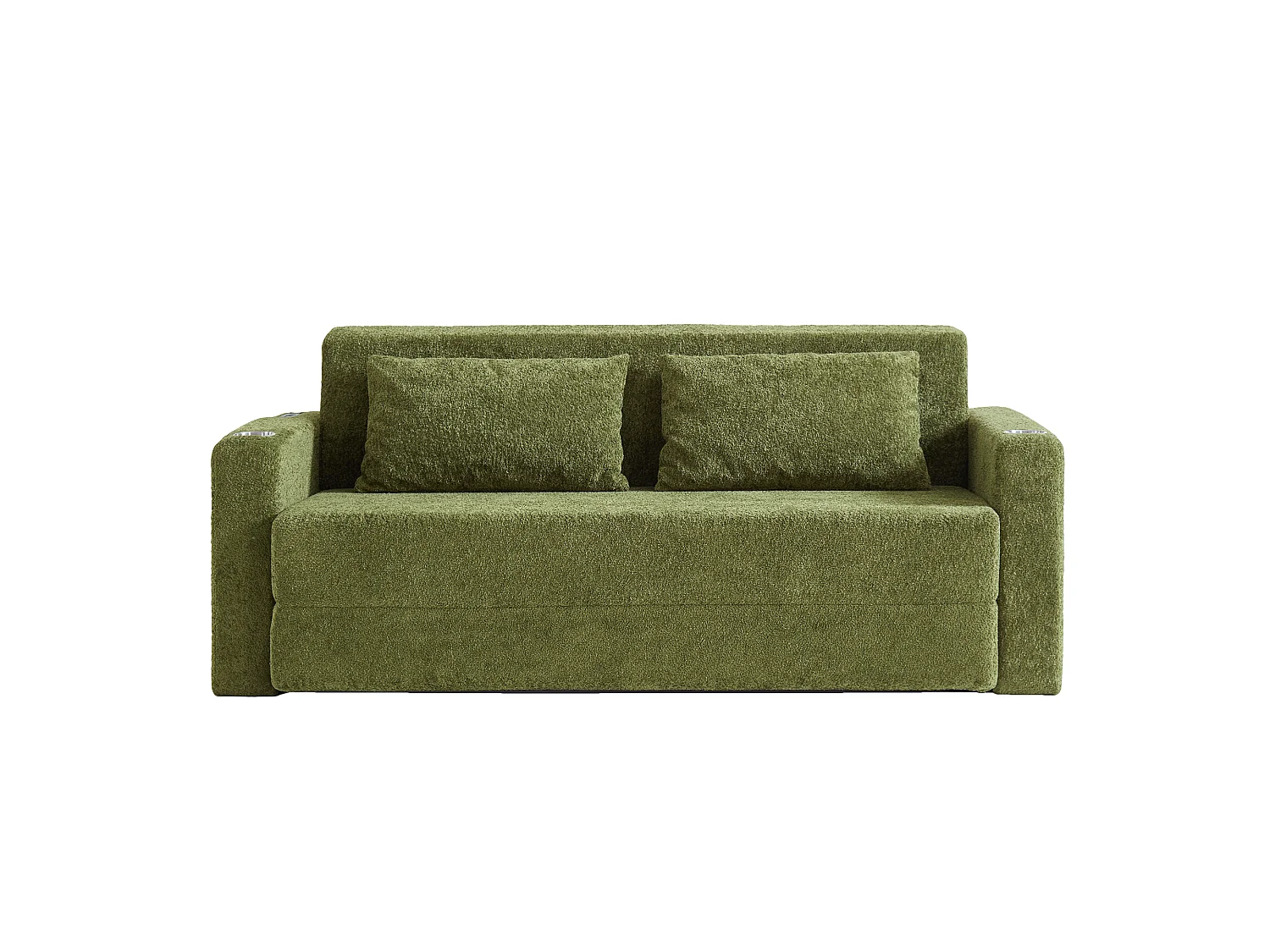 Canapé deux places, canapé pliant 2-en-1, tissu chenille, avec coussins de dossier, port USB, porte-revues, vert