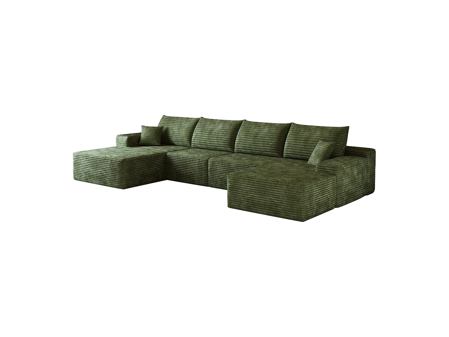 Canapé d'angle modulaire, en L à gauche, 5 places + un repose-pieds, coussins d'assise profonds, prêt à l'emploi, vert