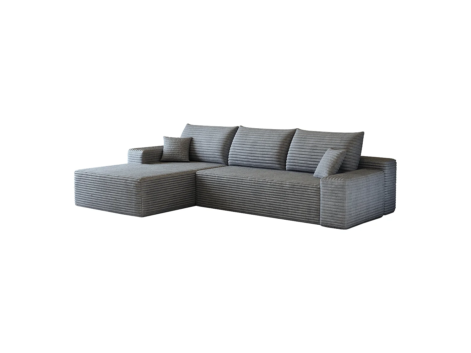 Canapé d'angle modulaire sans armature, avec partie en L à gauche, assise profonde, prêt à l'emploi, gris