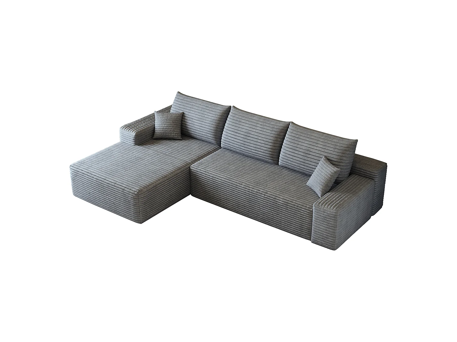 Canapé d'angle modulaire sans armature, avec partie en L à gauche, assise profonde, prêt à l'emploi, gris
