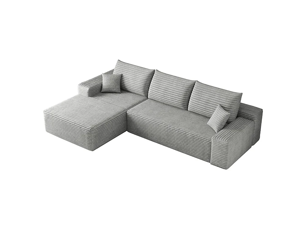 Canapé d'angle modulaire sans armature, avec partie en L à gauche, assise profonde, prêt à l'emploi, gris