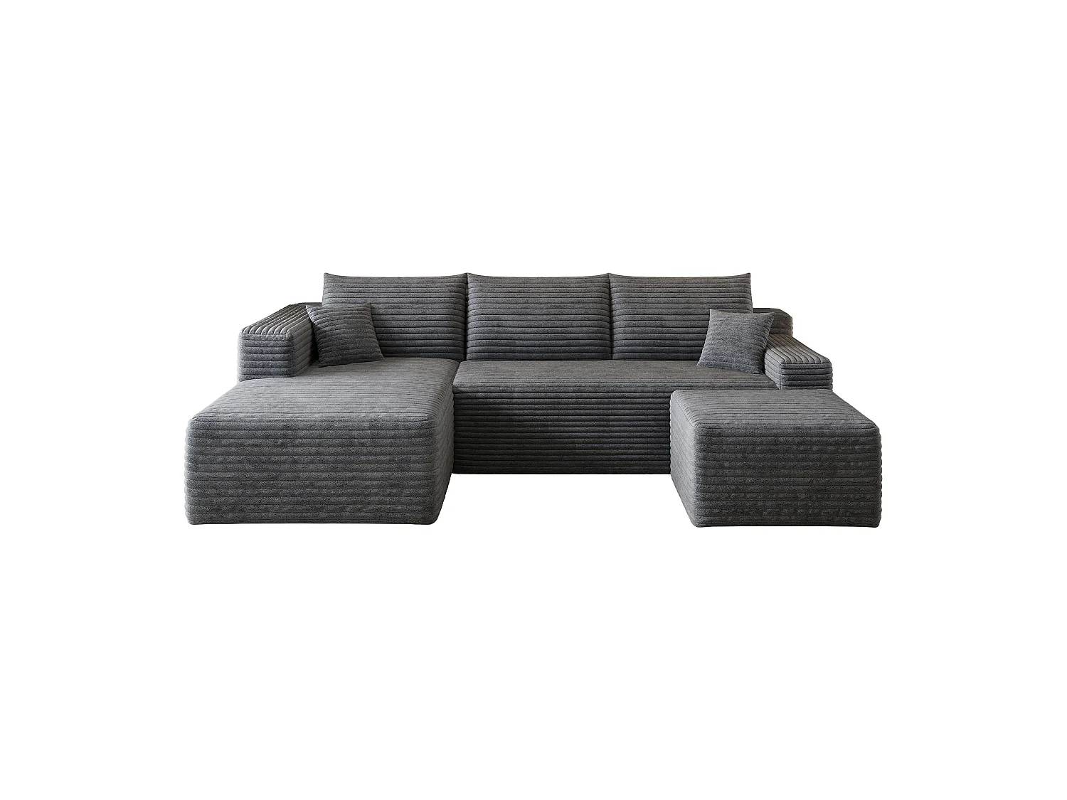 Canapé en L avec méridienne à gauche, assise profonde, style minimaliste moderne, motif « nuages », prêt à l'emploi, gris foncé