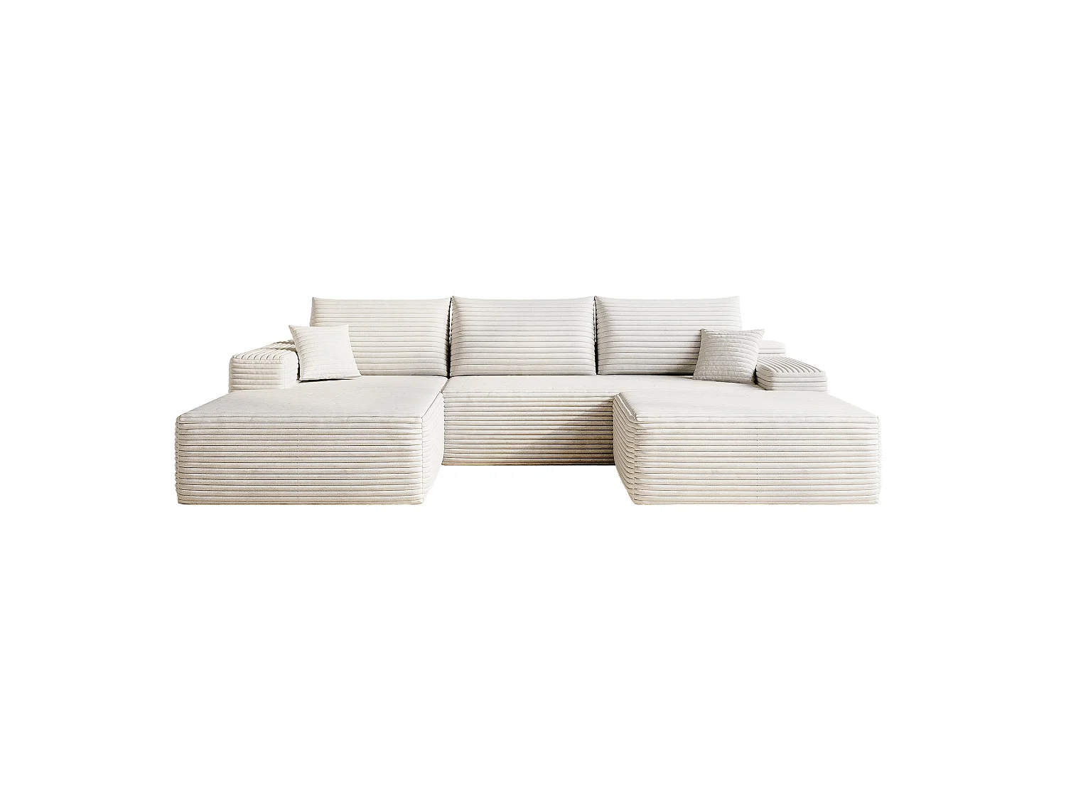Canapé d'angle sans armature, en L à gauche, avec des coussins d'assise profonds, 2 places + 1 repose-pieds, prêt à l'emploi, blanc