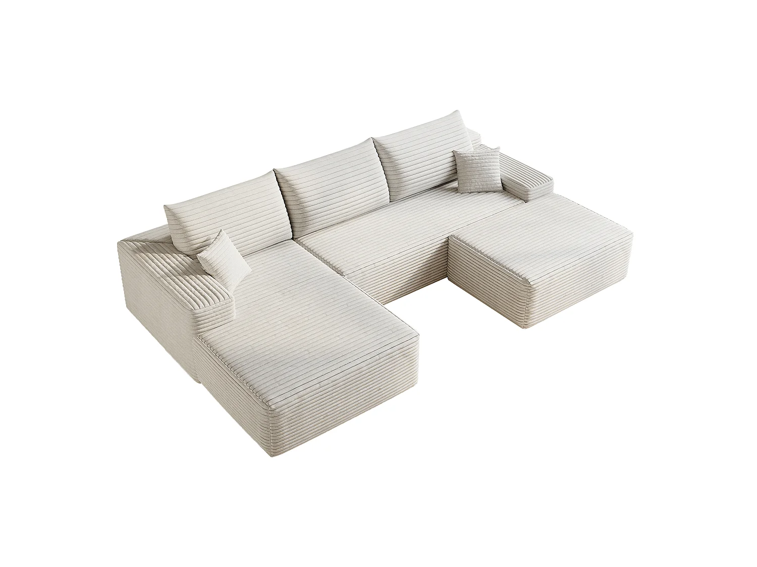 Canapé d'angle sans armature, en L à gauche, avec des coussins d'assise profonds, 2 places + 1 repose-pieds, prêt à l'emploi, blanc