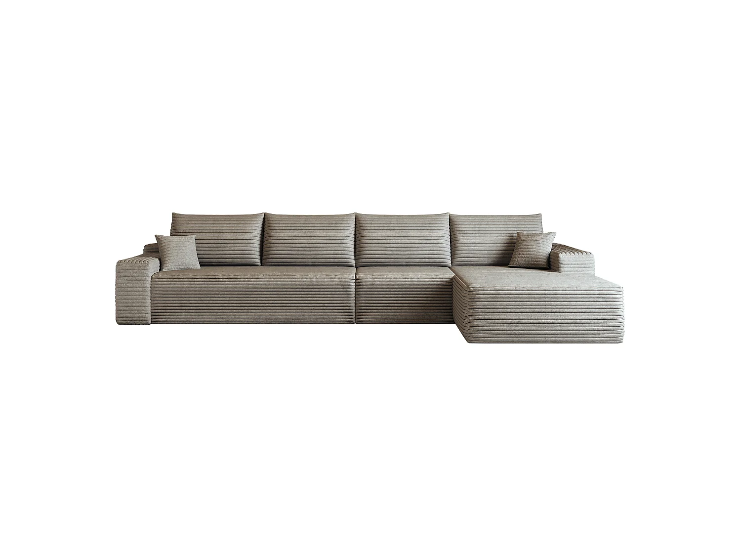 Canapé d'angle modulaire sans armature, en L à droite, avec des coussins d'assise profonds, prêt à l'emploi, couleur camel