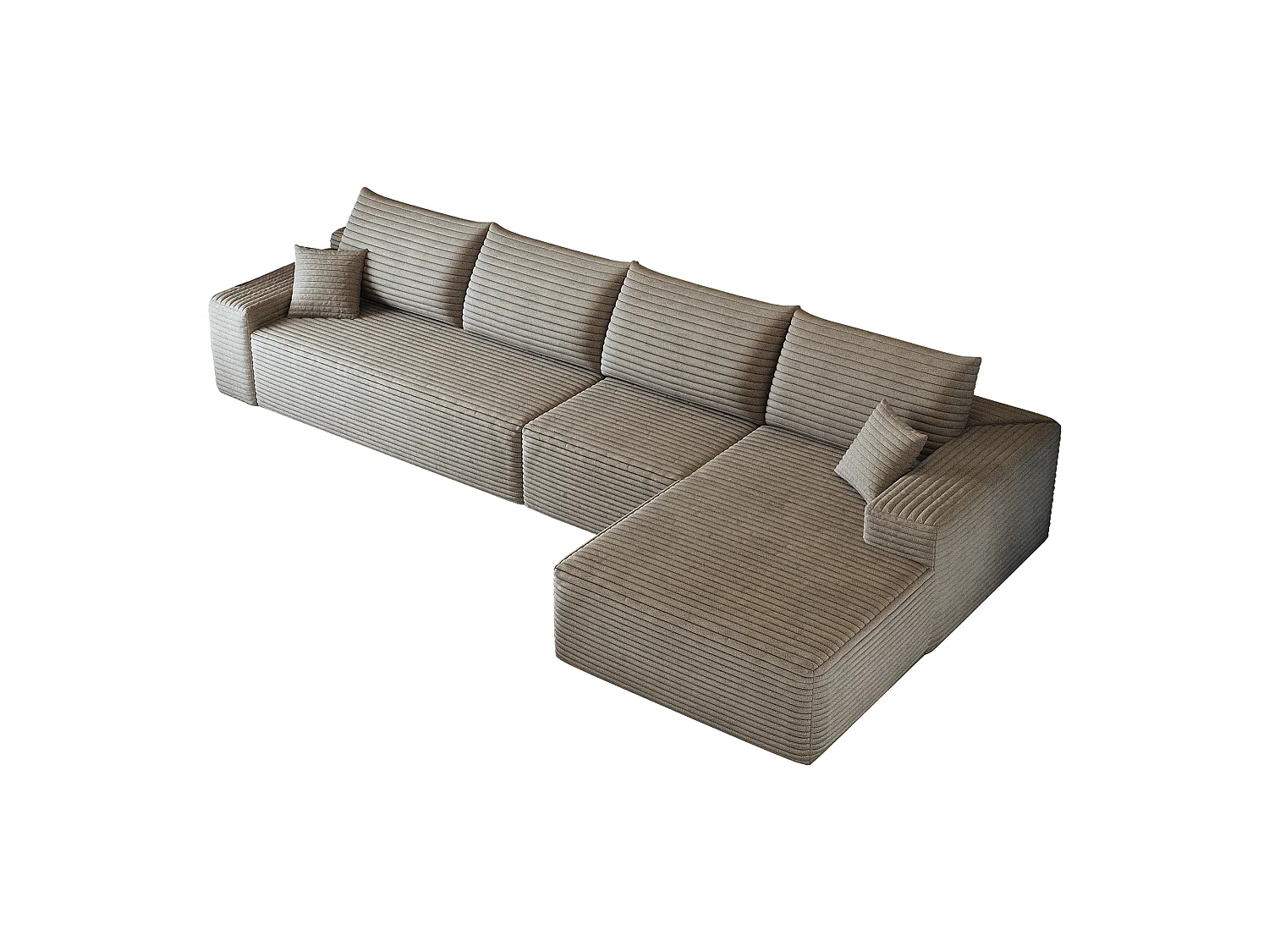 Canapé d'angle modulaire sans armature, en L à droite, avec des coussins d'assise profonds, prêt à l'emploi, couleur camel