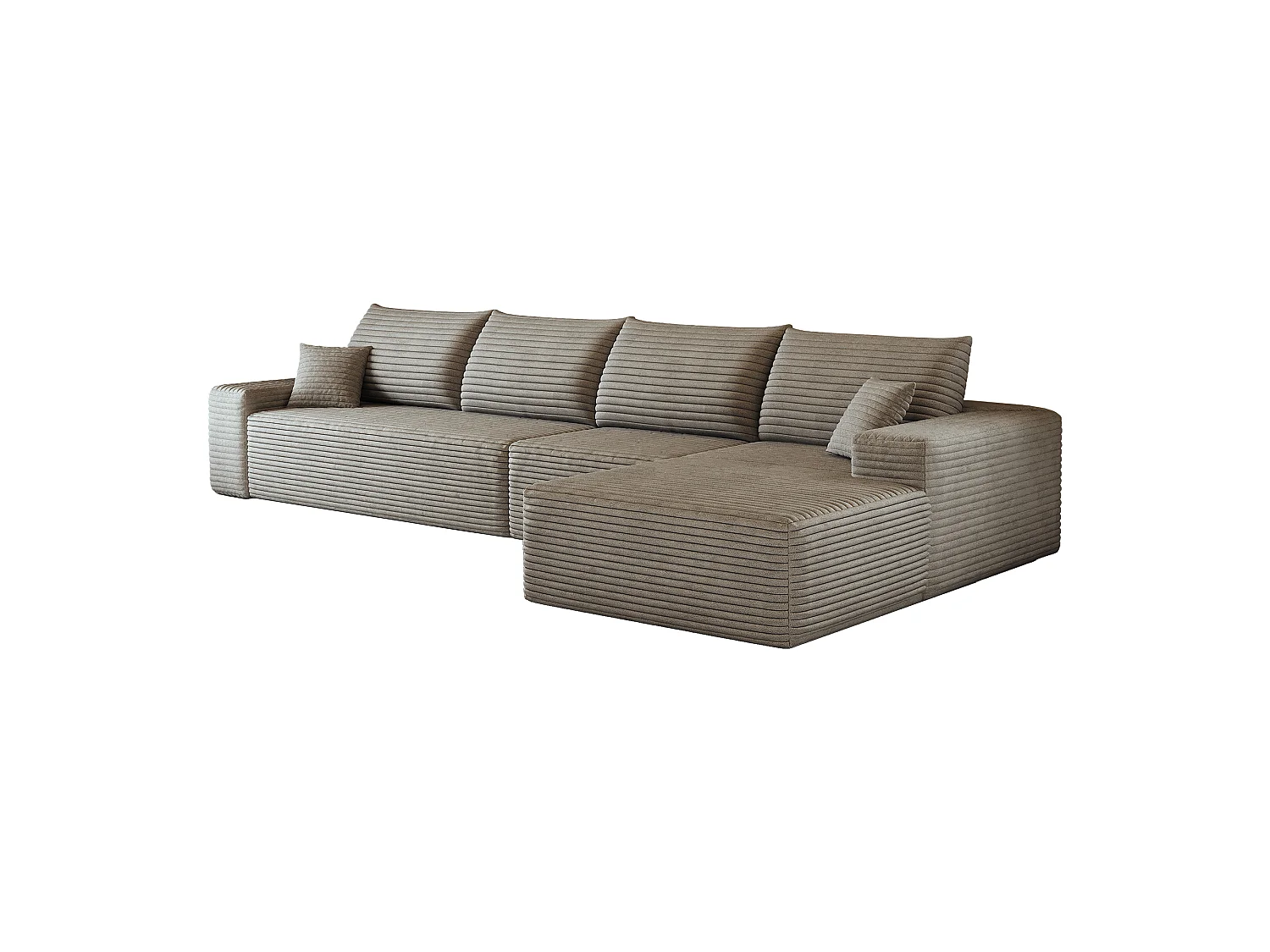 Canapé d'angle modulaire sans armature, en L à droite, avec des coussins d'assise profonds, prêt à l'emploi, couleur camel