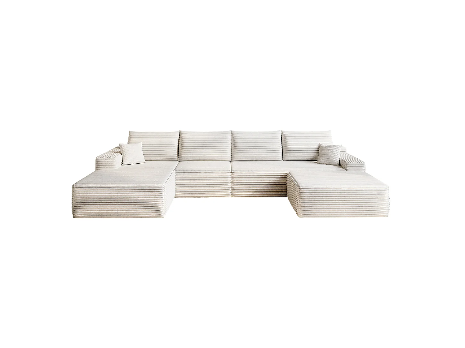 Canapé d'angle modulaire, en L à gauche, 5 places + un repose-pieds, coussins d'assise profonds, prêt à l'emploi, blanc