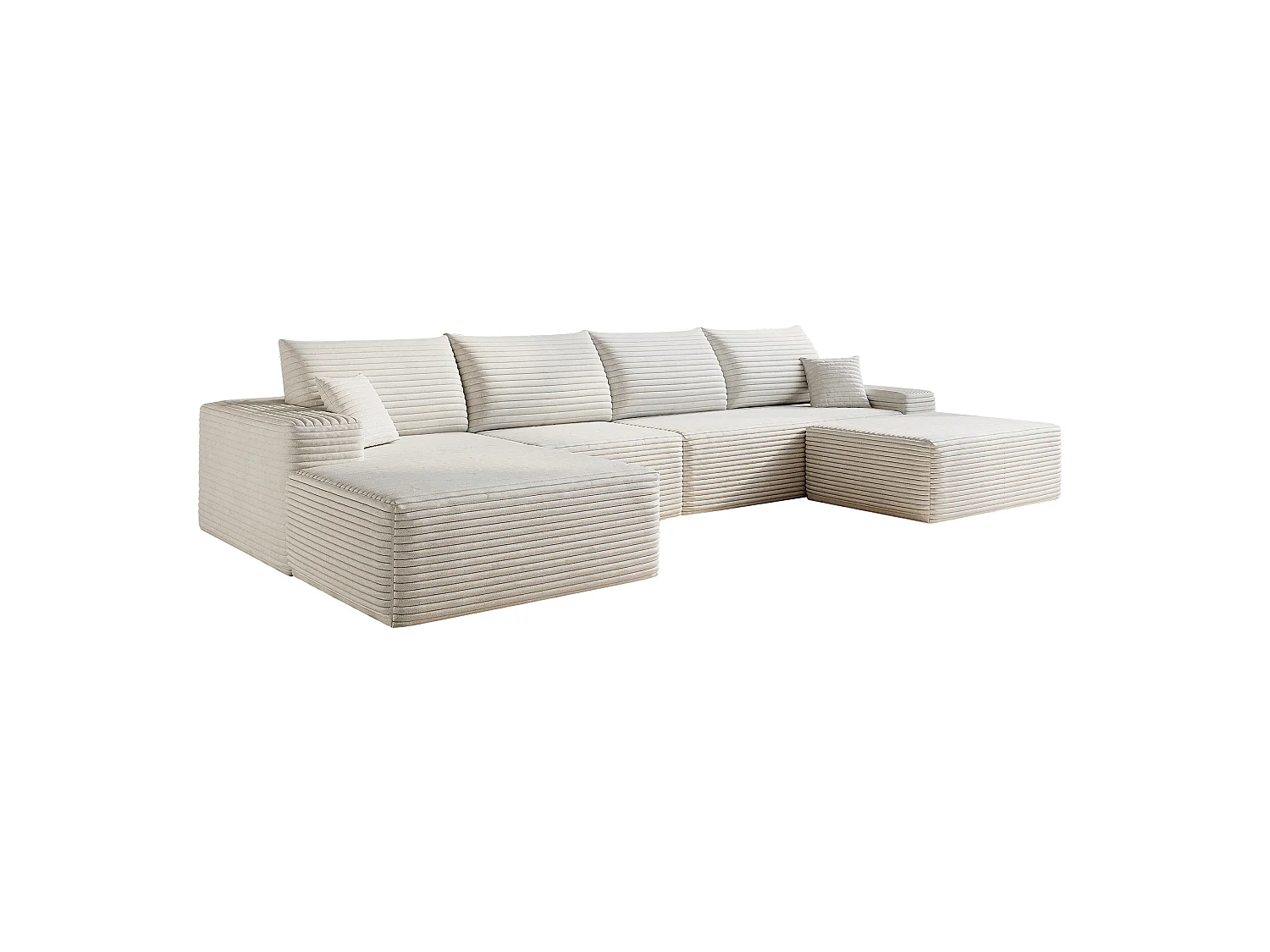 Canapé d'angle modulaire, en L à gauche, 5 places + un repose-pieds, coussins d'assise profonds, prêt à l'emploi, blanc
