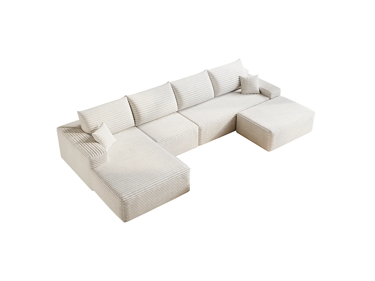 Canapé d'angle modulaire, en L à gauche, 5 places + un repose-pieds, coussins d'assise profonds, prêt à l'emploi, blanc