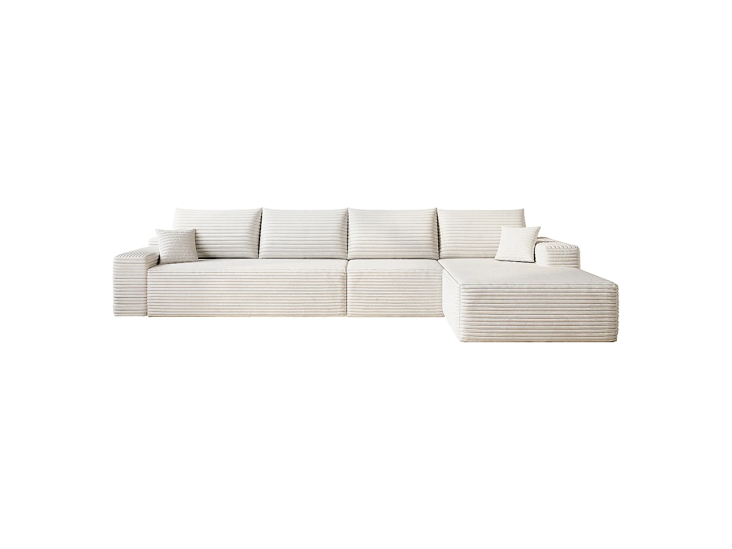 Canapé d'angle modulaire sans armature, en L à droite, avec des coussins d'assise profonds, prêt à l'emploi, blanc