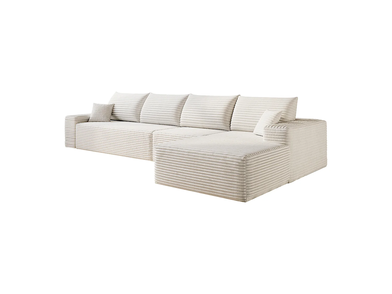 Canapé d'angle modulaire sans armature, en L à droite, avec des coussins d'assise profonds, prêt à l'emploi, blanc