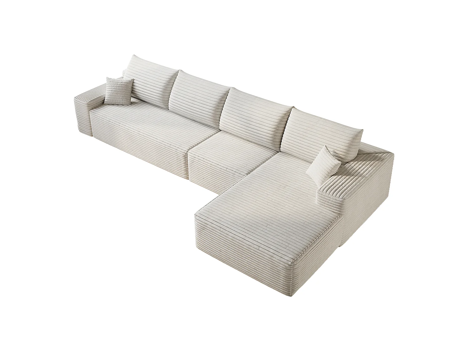 Canapé d'angle modulaire sans armature, en L à droite, avec des coussins d'assise profonds, prêt à l'emploi, blanc