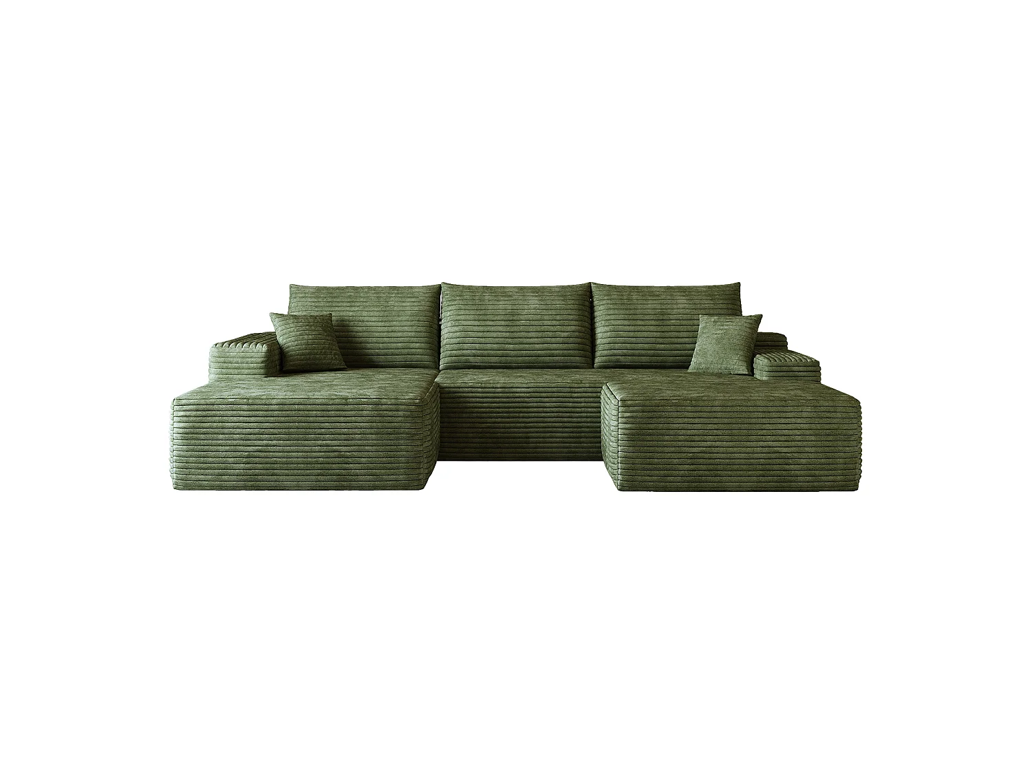 Canapé d'angle sans armature, en L à gauche, avec des coussins d'assise profonds, 2 places + 1 repose-pieds, prêt à l'emploi, vert