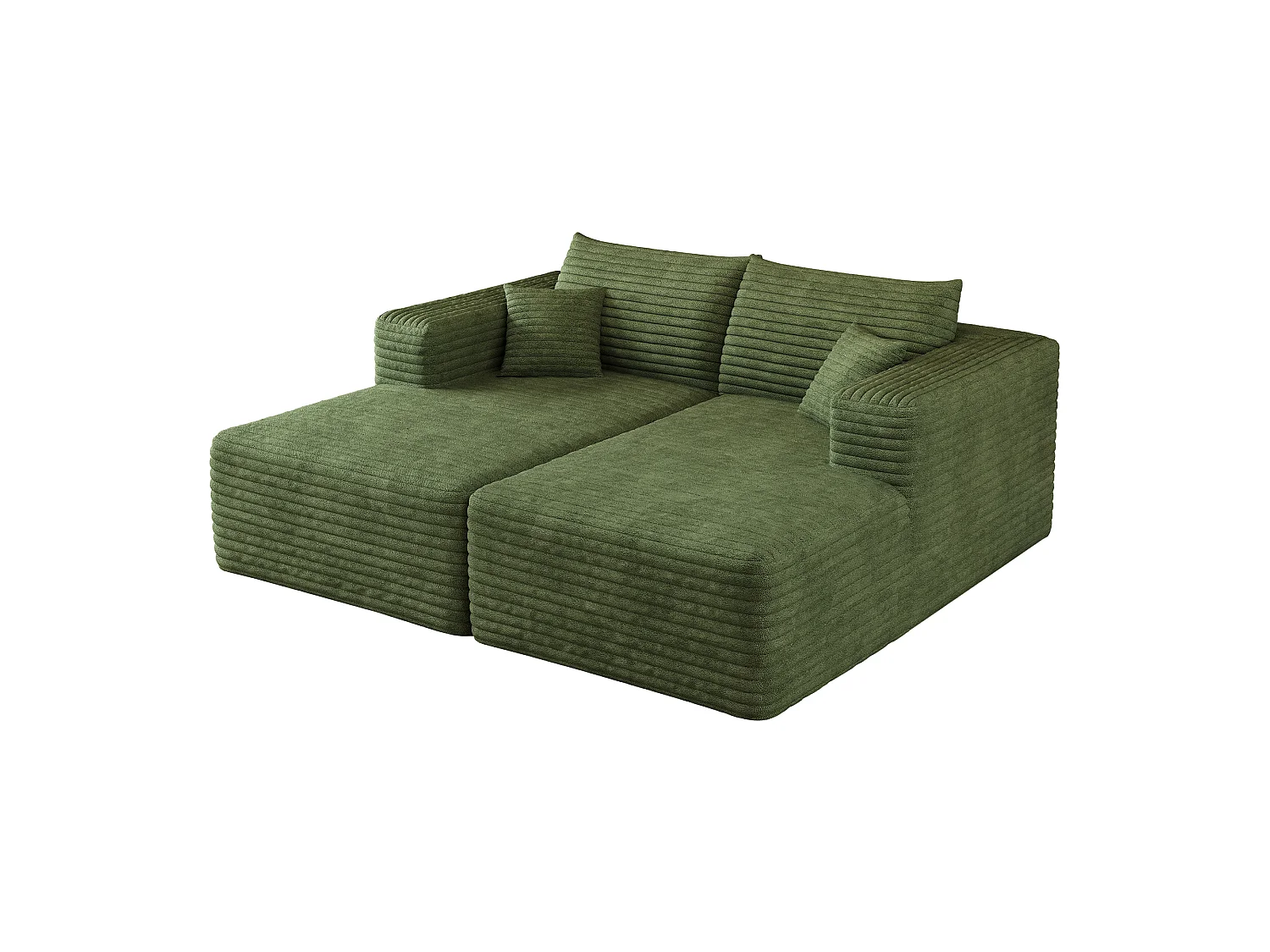 Canapé-lit en mousse pour salon, 180 × 151 cm, modulaire sans armature, style minimaliste moderne, en velours côtelé, vert