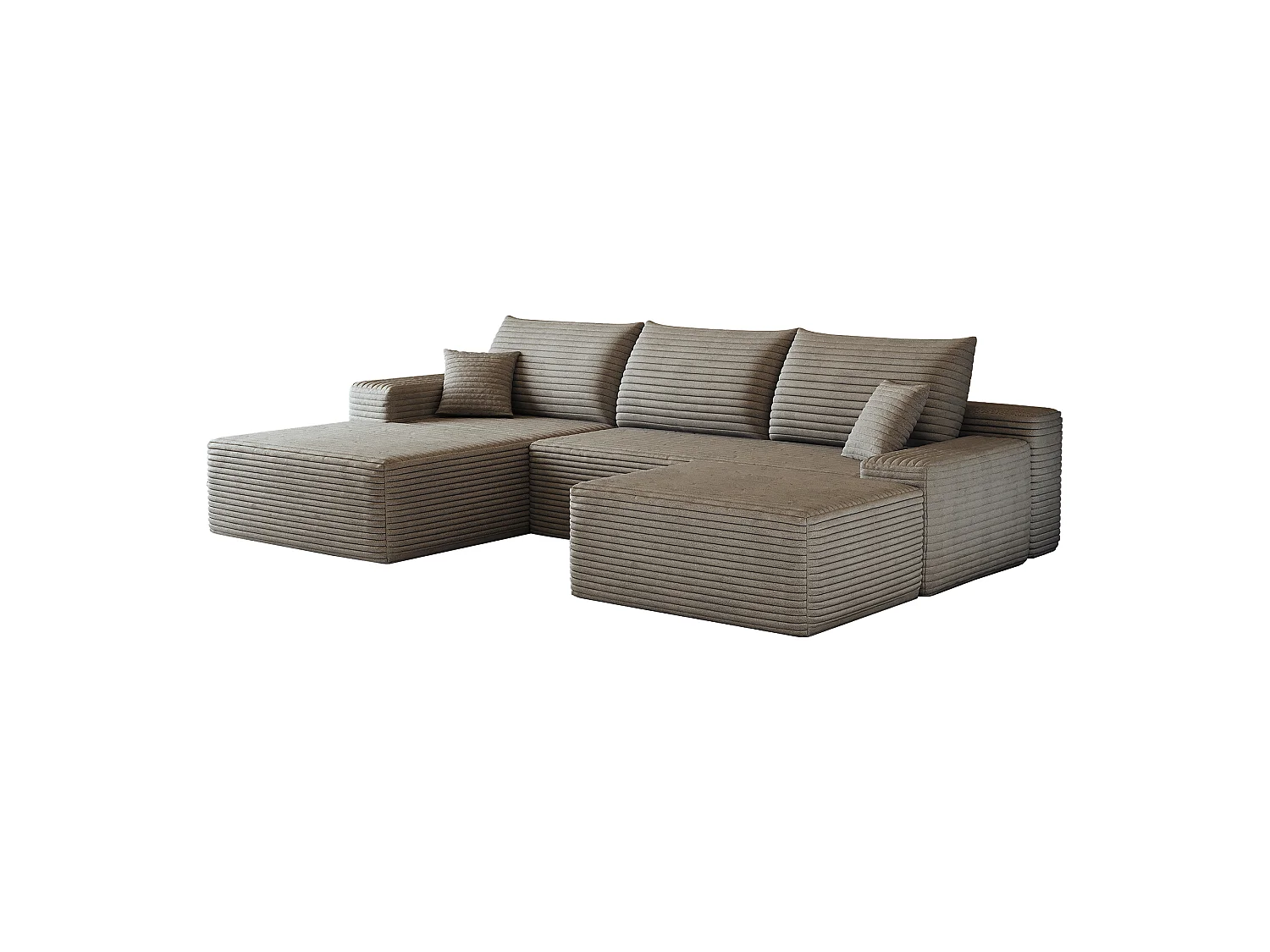 Canapé d'angle sans armature, en L à gauche, avec des coussins d'assise profonds, 2 places + 1 repose-pieds, prêt à l'emploi, couleur camel