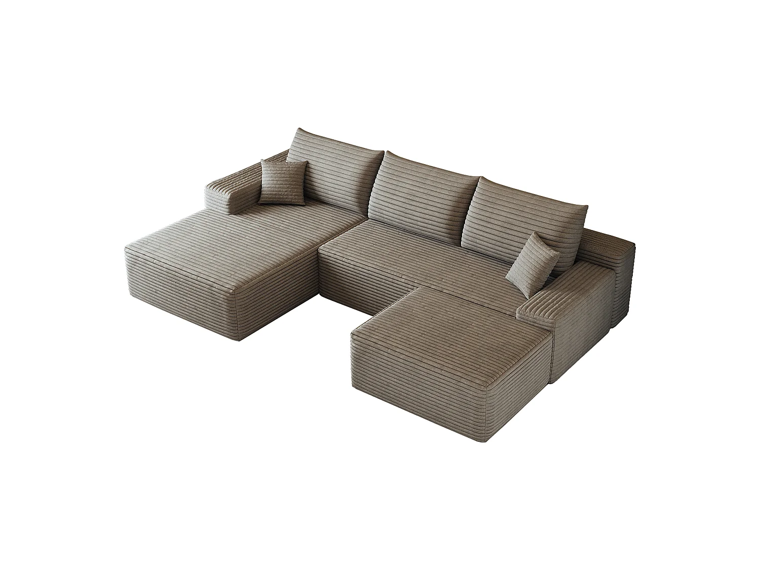 Canapé d'angle sans armature, en L à gauche, avec des coussins d'assise profonds, 2 places + 1 repose-pieds, prêt à l'emploi, couleur camel