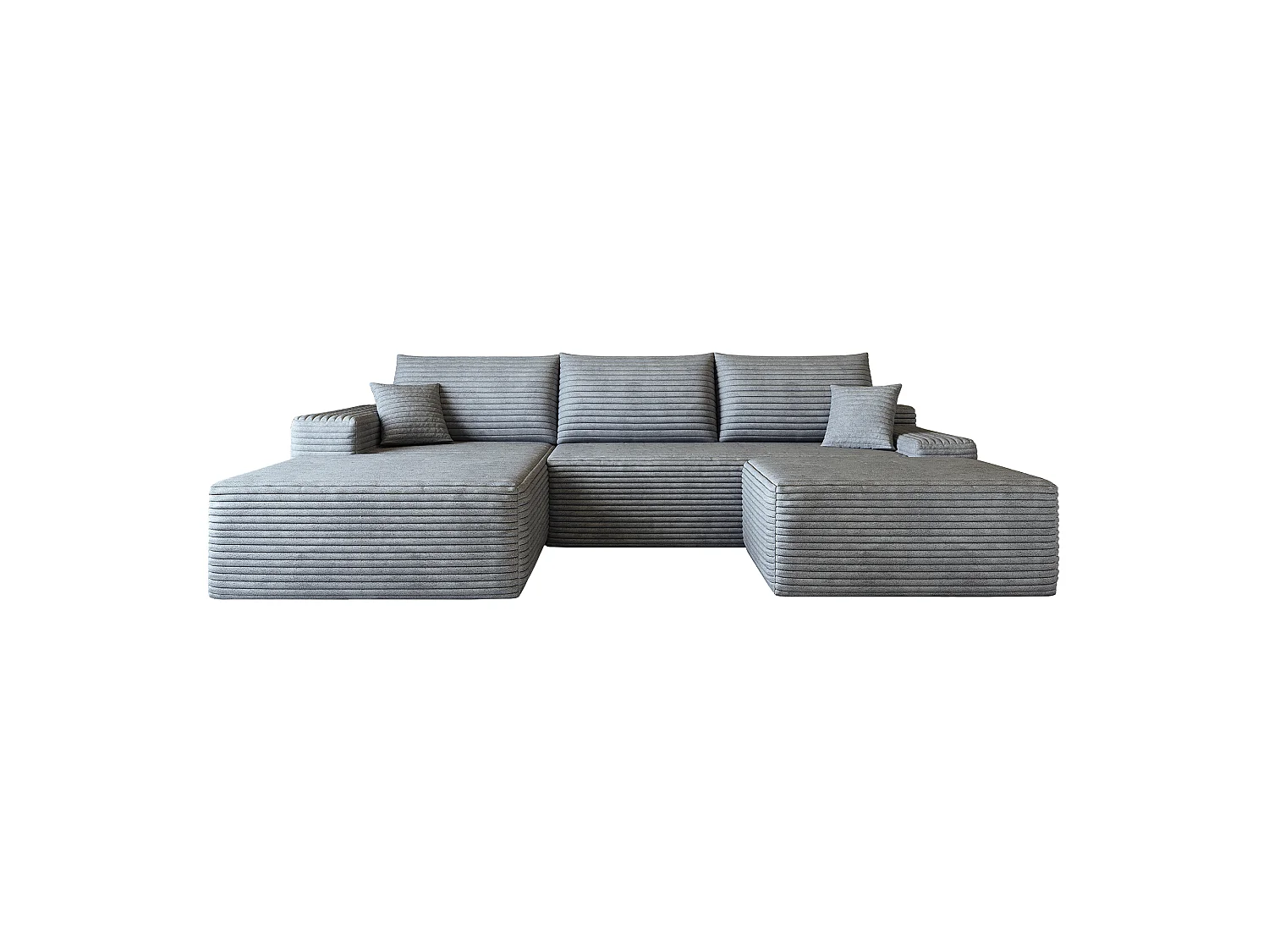 Canapé d'angle sans armature, en L à gauche, avec des coussins d'assise profonds, 2 places + 1 repose-pieds, prêt à l'emploi, gris