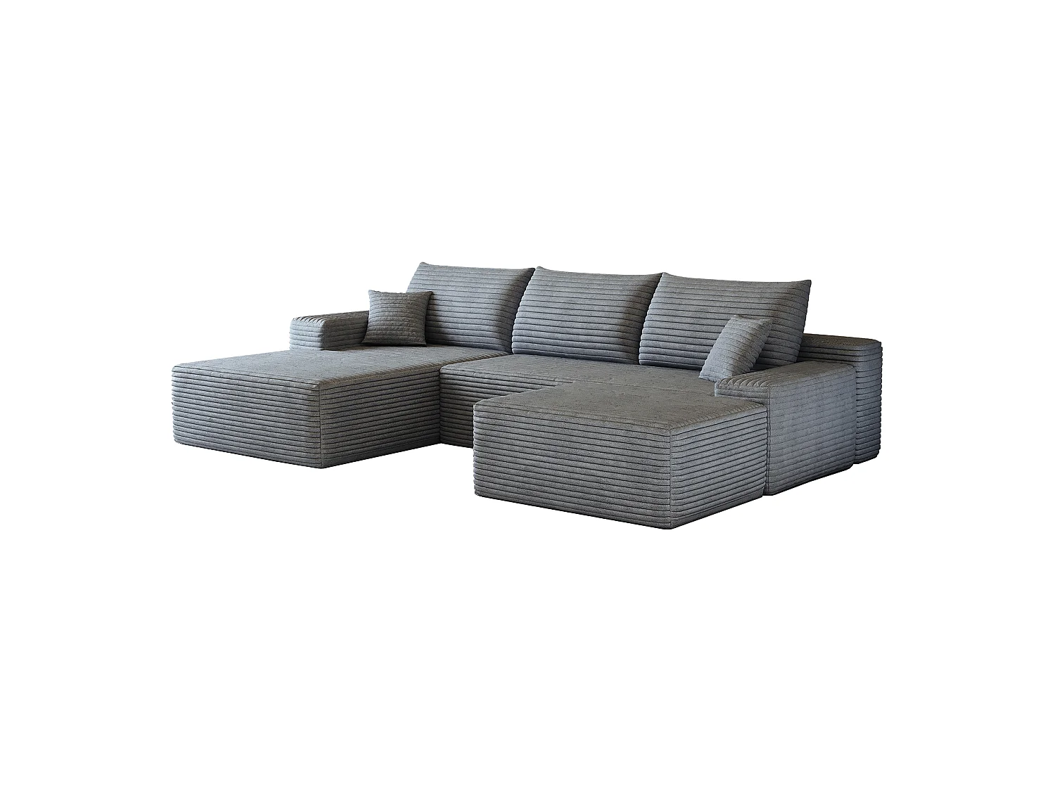Canapé d'angle sans armature, en L à gauche, avec des coussins d'assise profonds, 2 places + 1 repose-pieds, prêt à l'emploi, gris