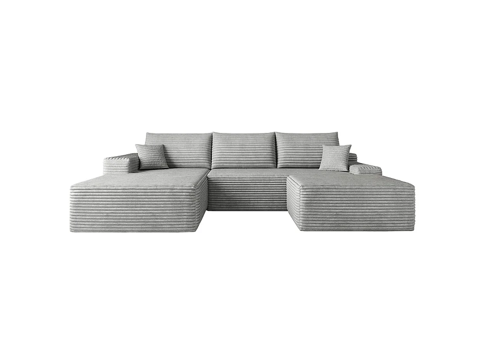 Canapé d'angle sans armature, en L à gauche, avec des coussins d'assise profonds, 2 places + 1 repose-pieds, prêt à l'emploi, gris