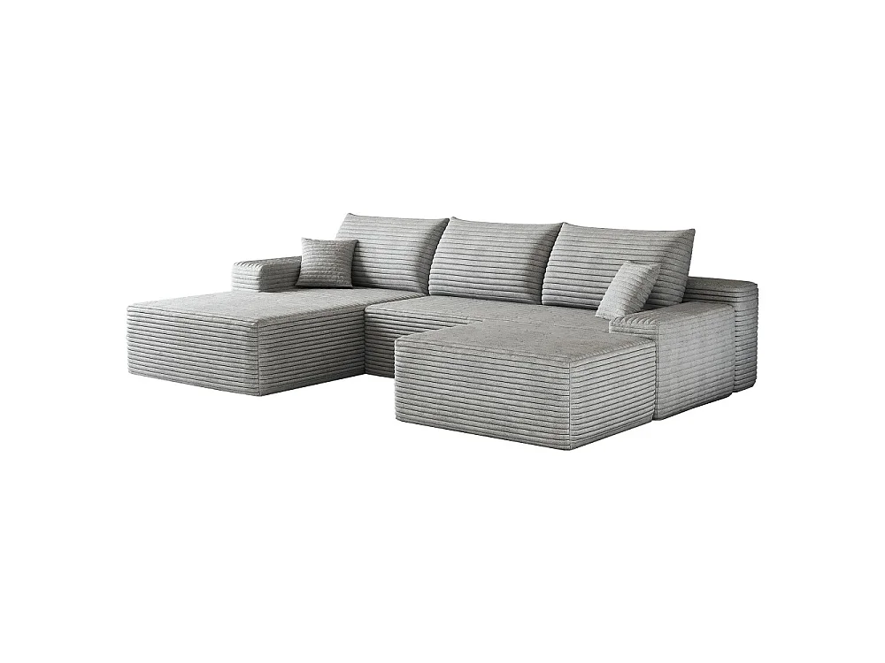 Canapé d'angle sans armature, en L à gauche, avec des coussins d'assise profonds, 2 places + 1 repose-pieds, prêt à l'emploi, gris
