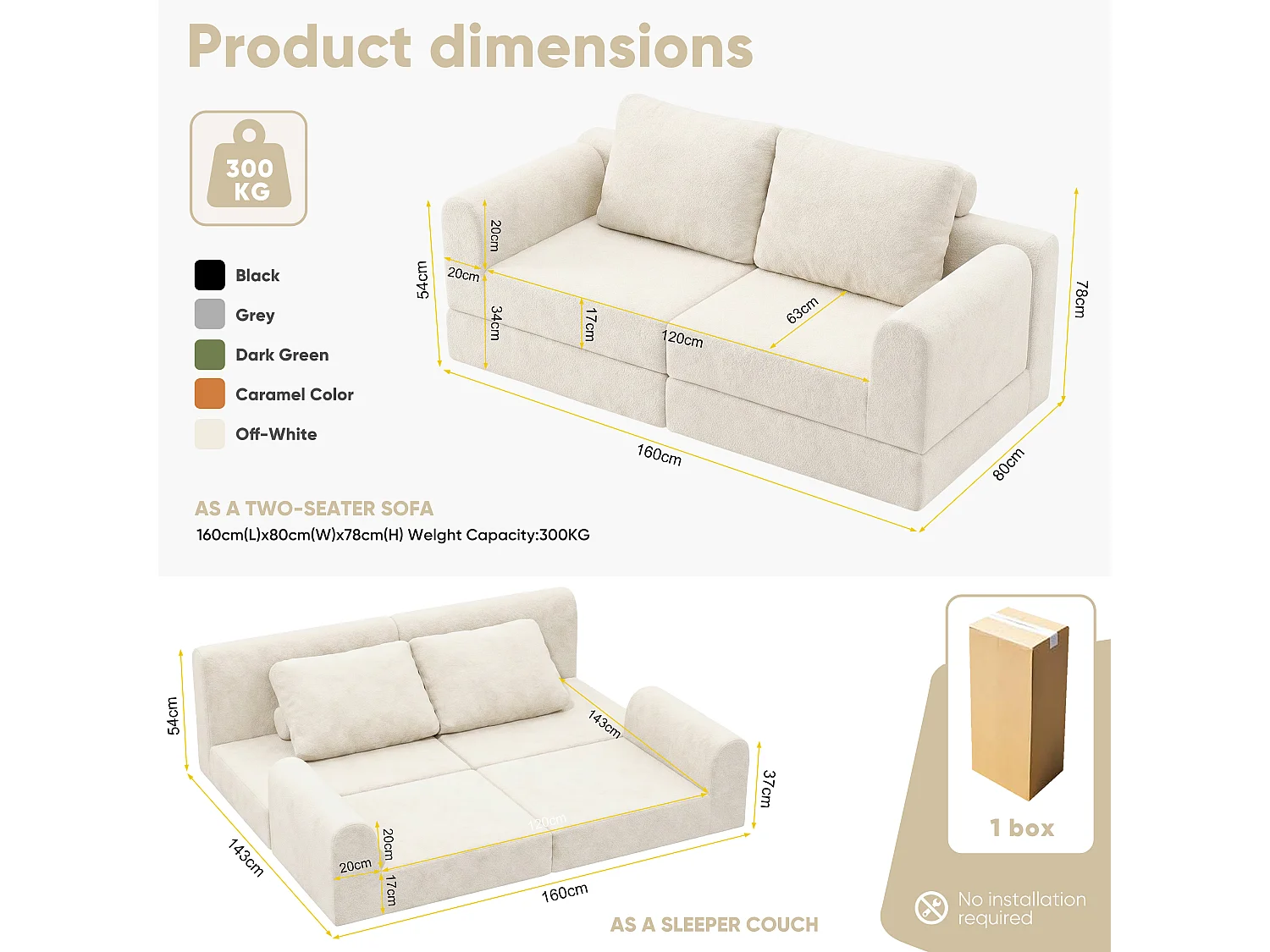 Canapé-lit convertible et pliable, fauteuil-lit multifonctionnel avec mousse à mémoire de forme et soutien dorsal,beige