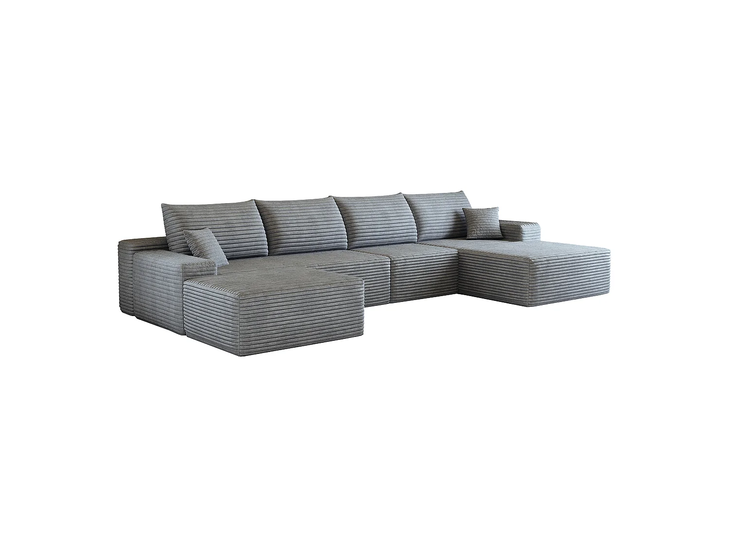 Canapé d'angle modulaire, en L à droite, 5 places + un repose-pieds, coussins d'assise profonds, prêt à l'emploi, gris