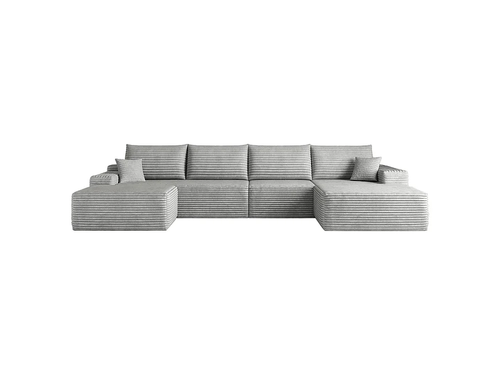 Canapé d'angle modulaire, en L à droite, 5 places + un repose-pieds, coussins d'assise profonds, prêt à l'emploi, gris