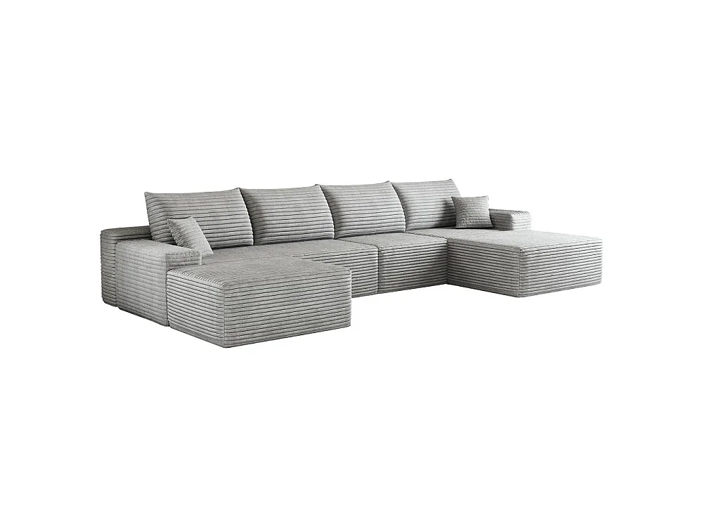 Canapé d'angle modulaire, en L à droite, 5 places + un repose-pieds, coussins d'assise profonds, prêt à l'emploi, gris