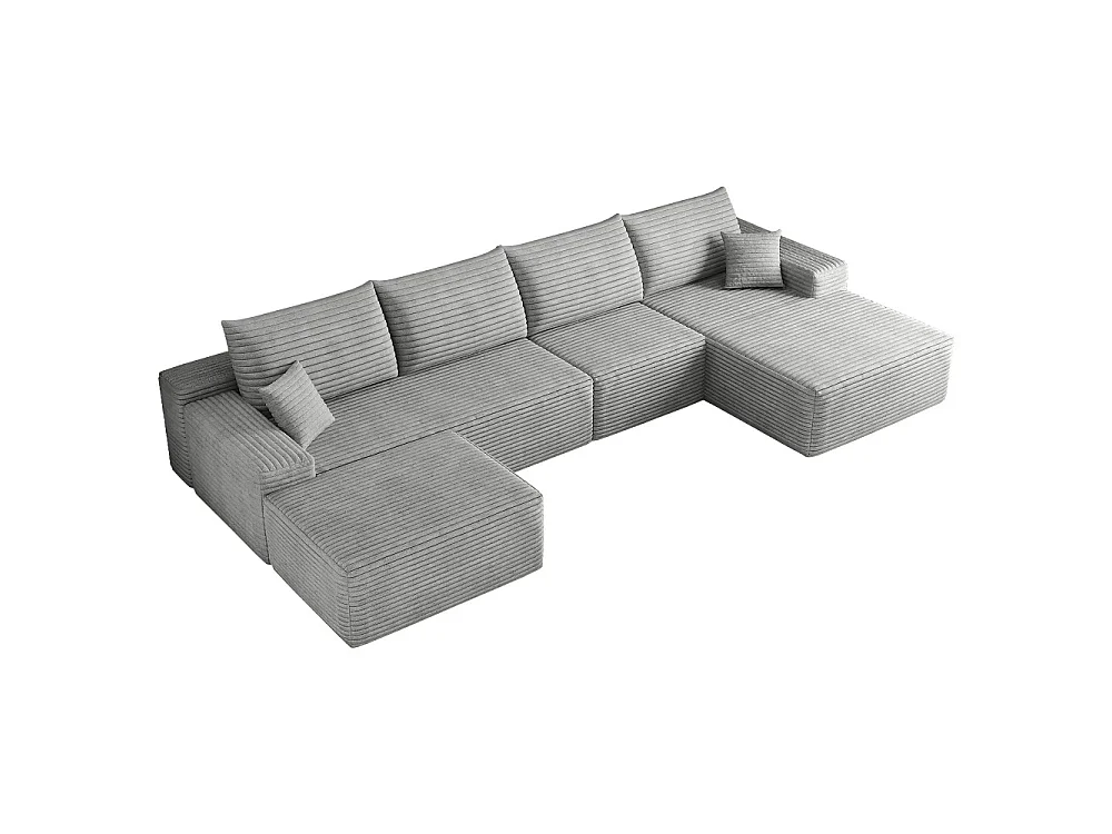 Canapé d'angle modulaire, en L à droite, 5 places + un repose-pieds, coussins d'assise profonds, prêt à l'emploi, gris
