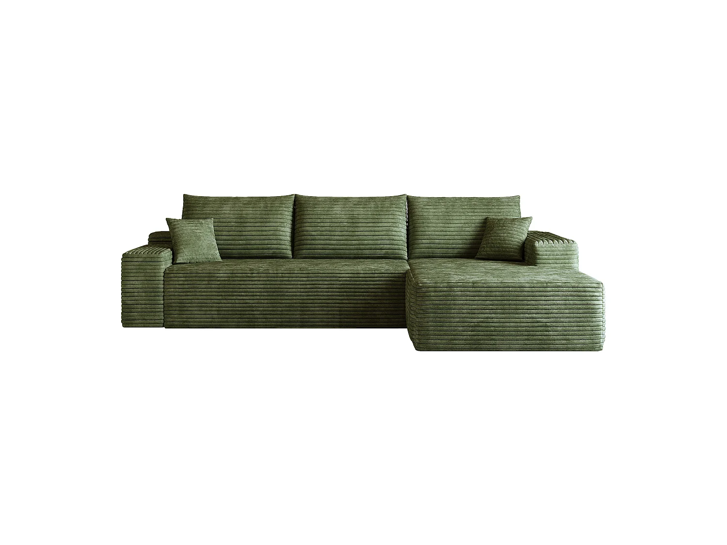 Canapé d'angle modulaire sans armature, avec partie en L à droite, assise profonde, prêt à l'emploi, vert