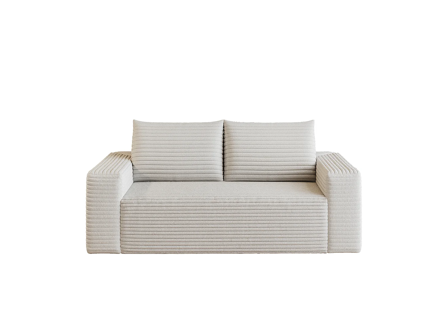 Kleine tweezitsbank, diepe zitting, modulair ontwerp zonder frame, schuimvulling, klaar voor gebruik, ribfluweel, wit