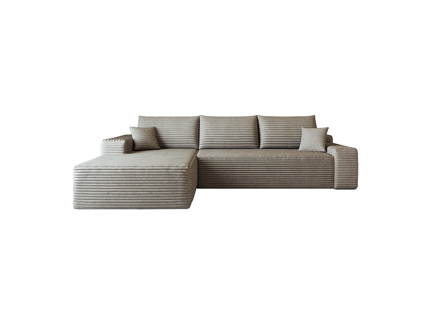 Canapé d'angle modulaire sans armature, avec partie en L à gauche, assise profonde, prêt à l'emploi, couleur camel