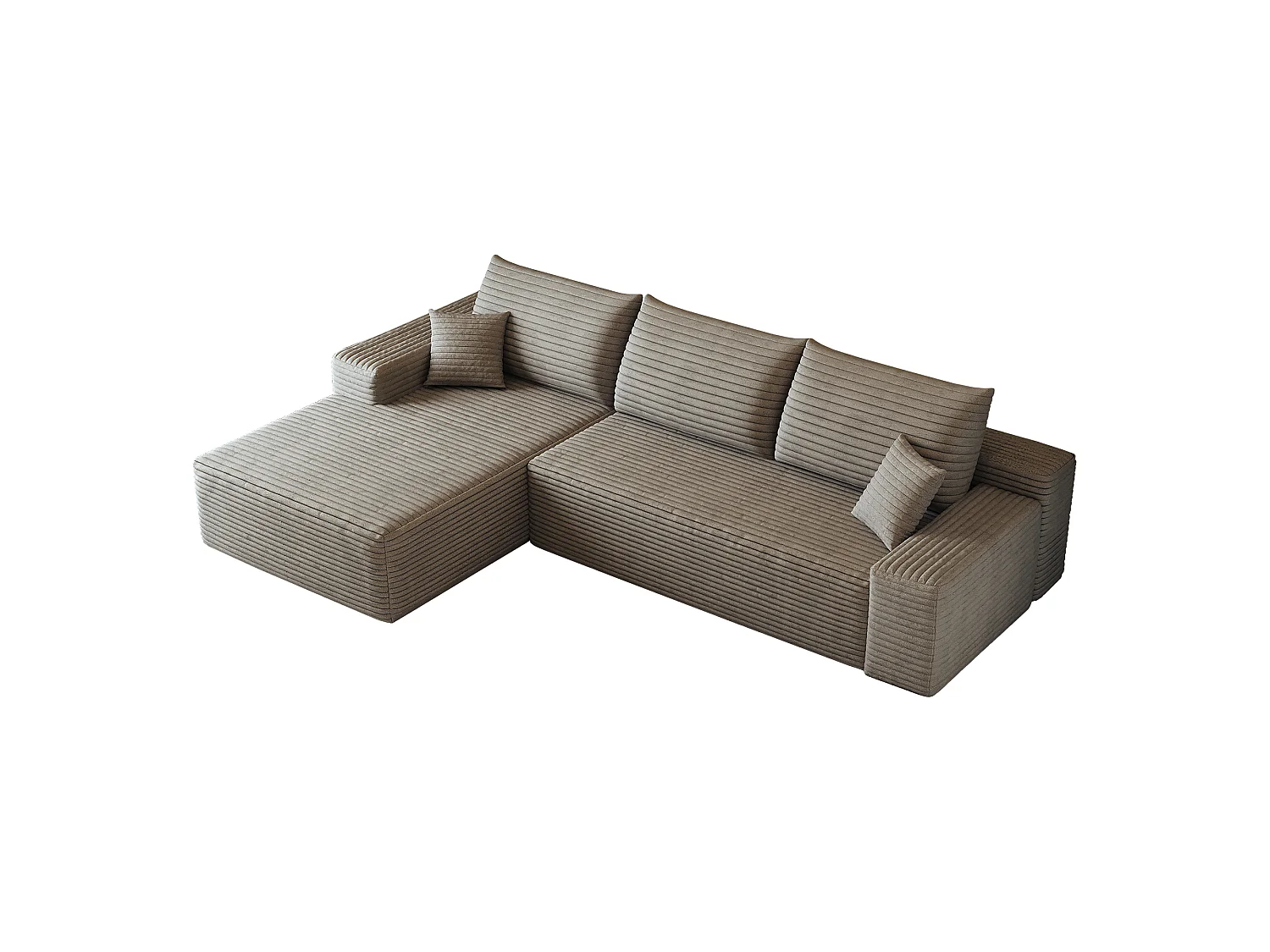 Canapé d'angle modulaire sans armature, avec partie en L à gauche, assise profonde, prêt à l'emploi, couleur camel