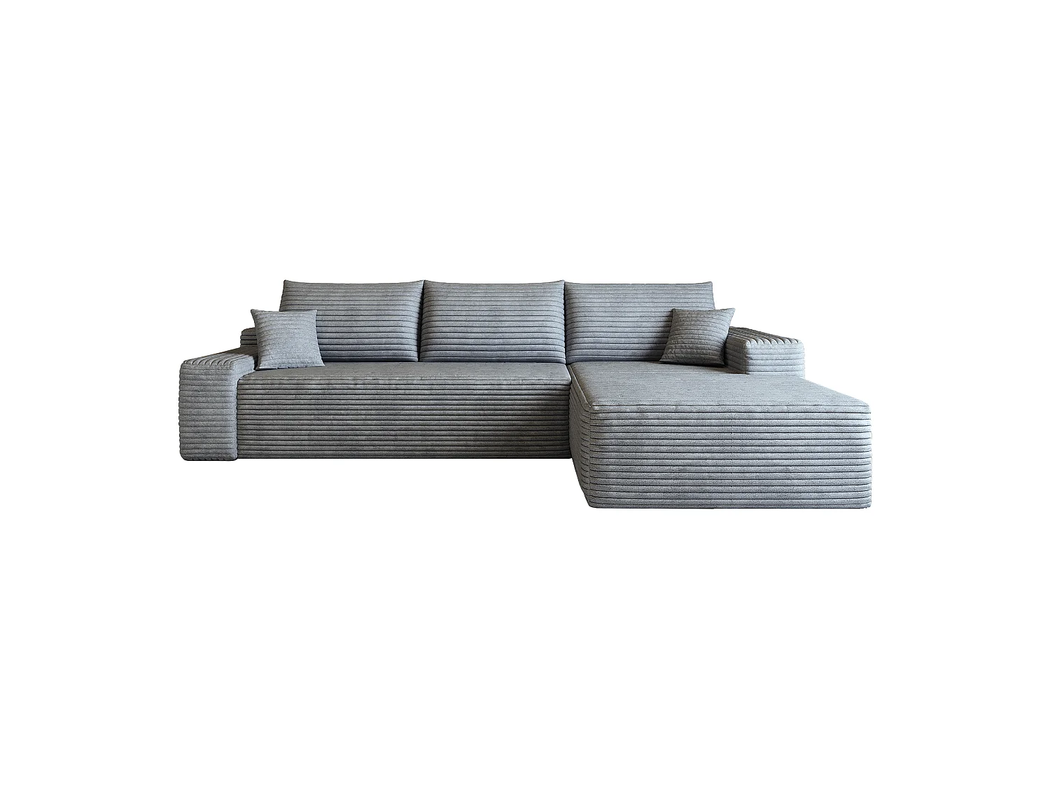 Canapé d'angle modulaire sans armature, avec partie en L à droite, assise profonde, prêt à l'emploi, gris