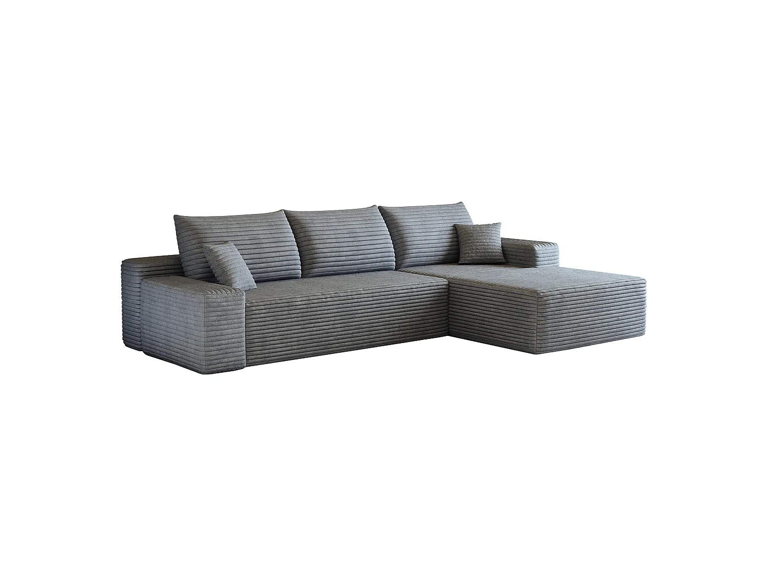 Canapé d'angle modulaire sans armature, avec partie en L à droite, assise profonde, prêt à l'emploi, gris